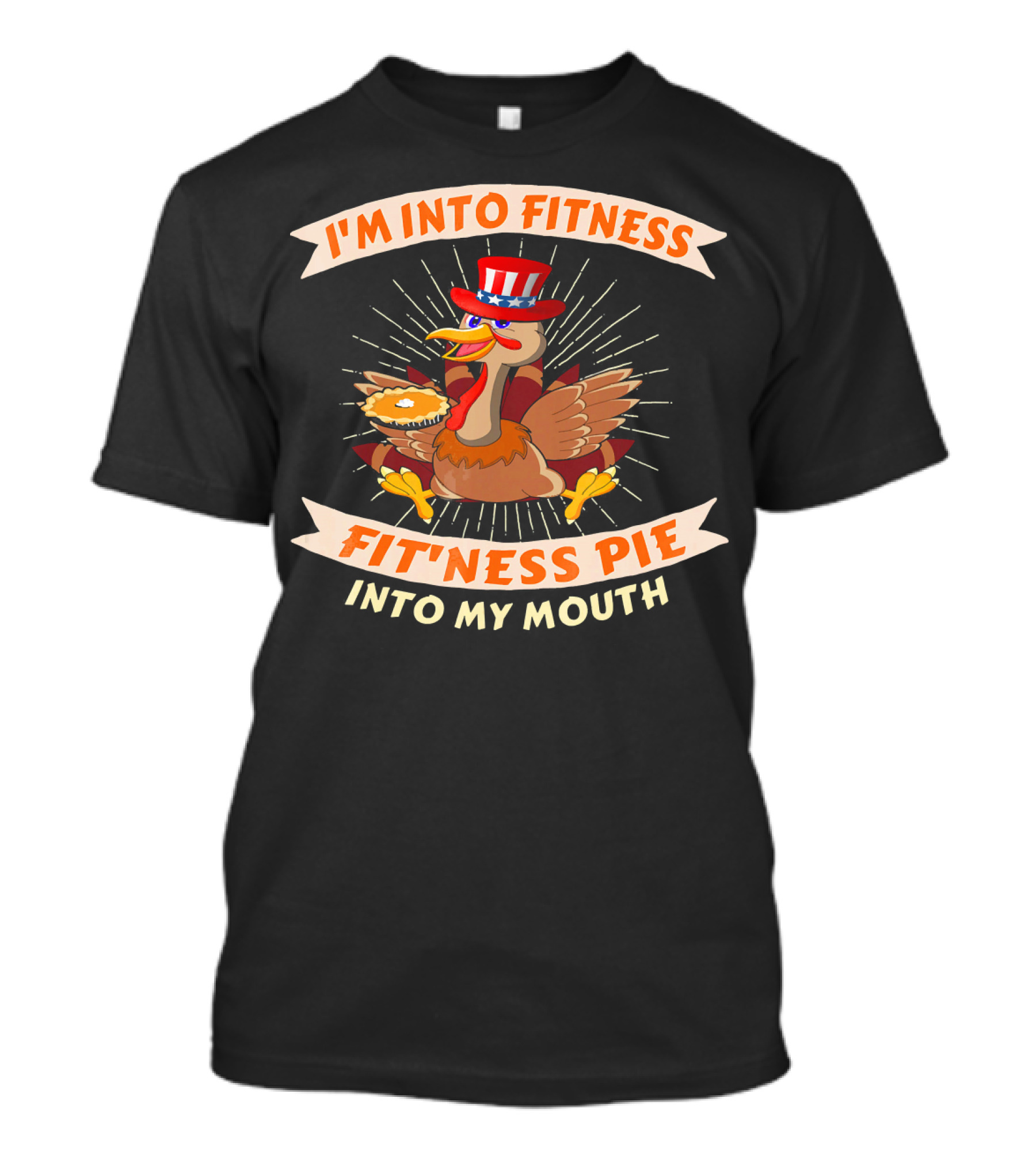 I'm Into Fitness Pie Into My Mouth Thanksgiving USA Flag Turkey T-Shirt