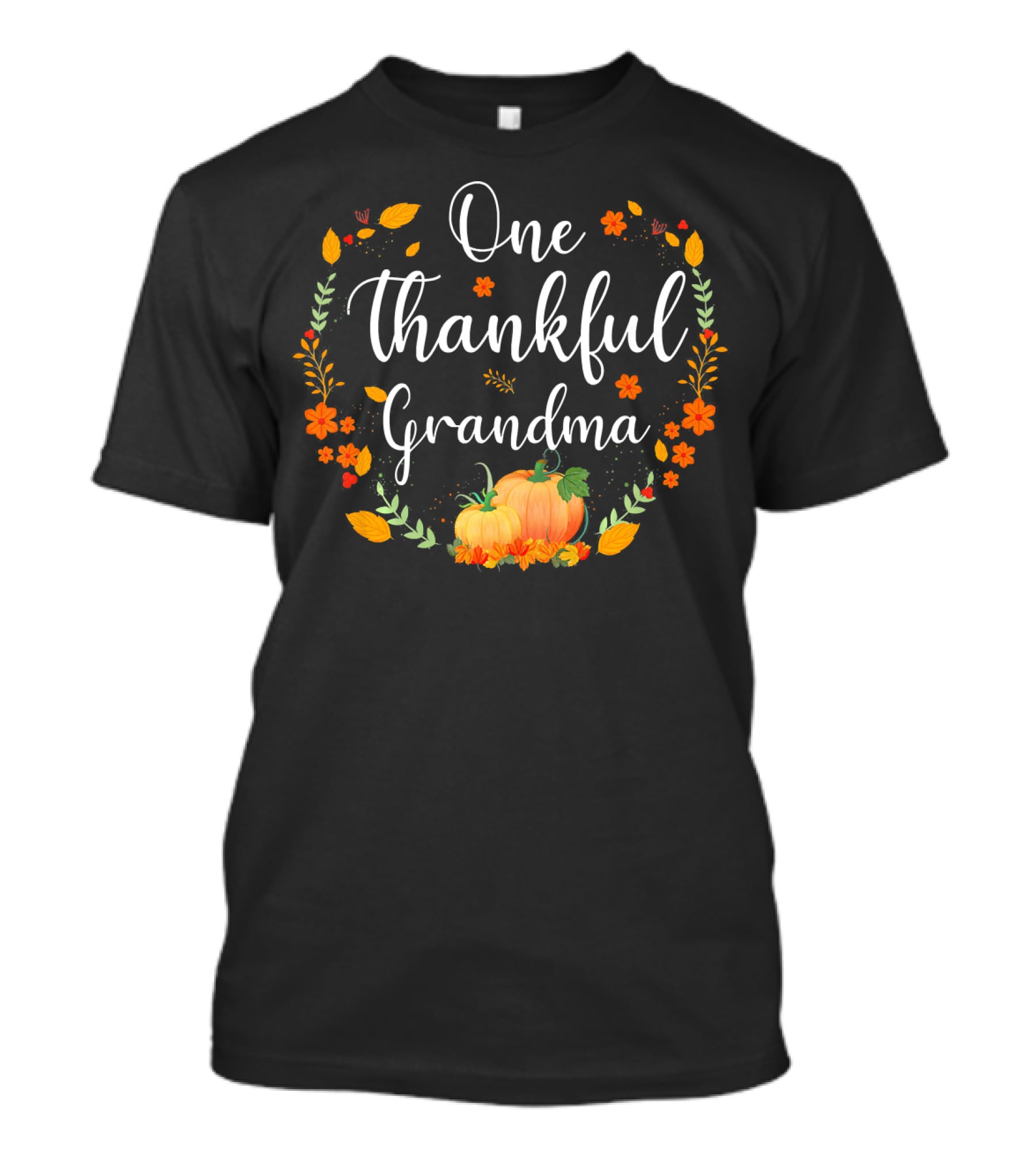 One Thankful Grandma Thanksgiving Day Pumpkin Floral T-Shirt