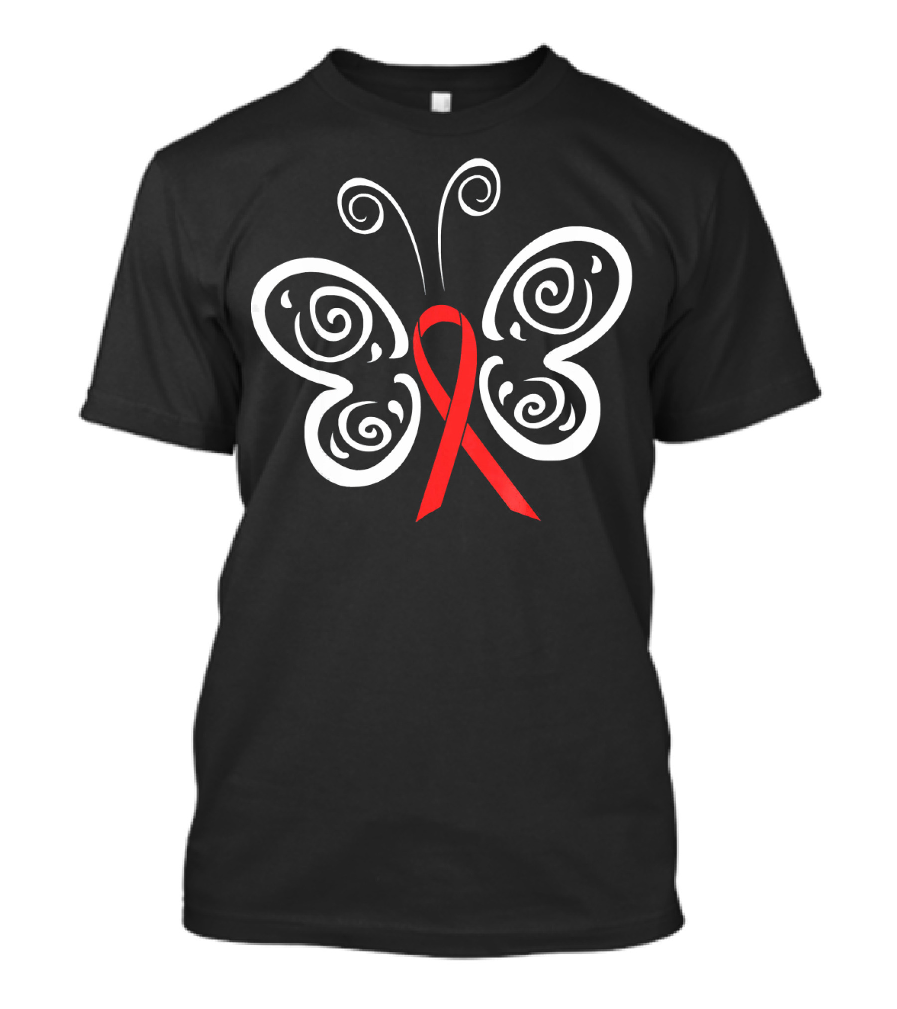 Red Ribbon Butterfly HIV Blood Cancer Awareness T-Shirt