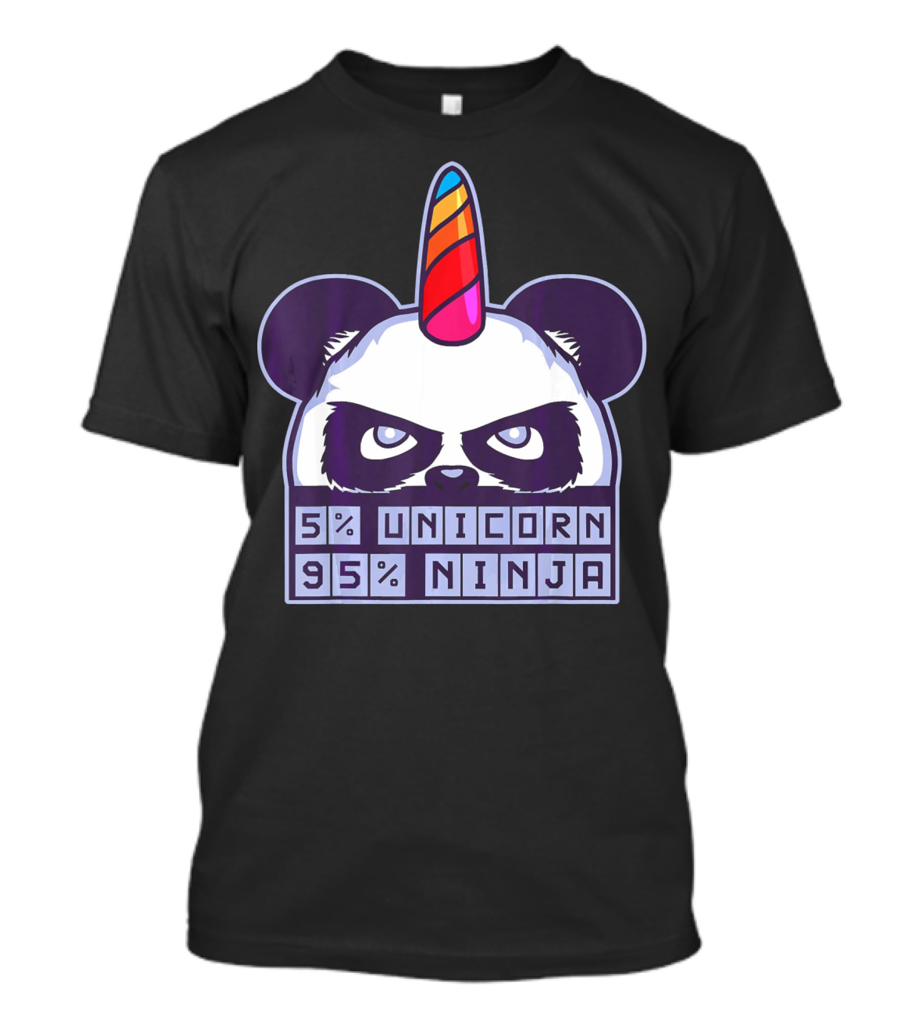 5% Unicorn 95% Ninja Panda With Unicorn Horn T-Shirt