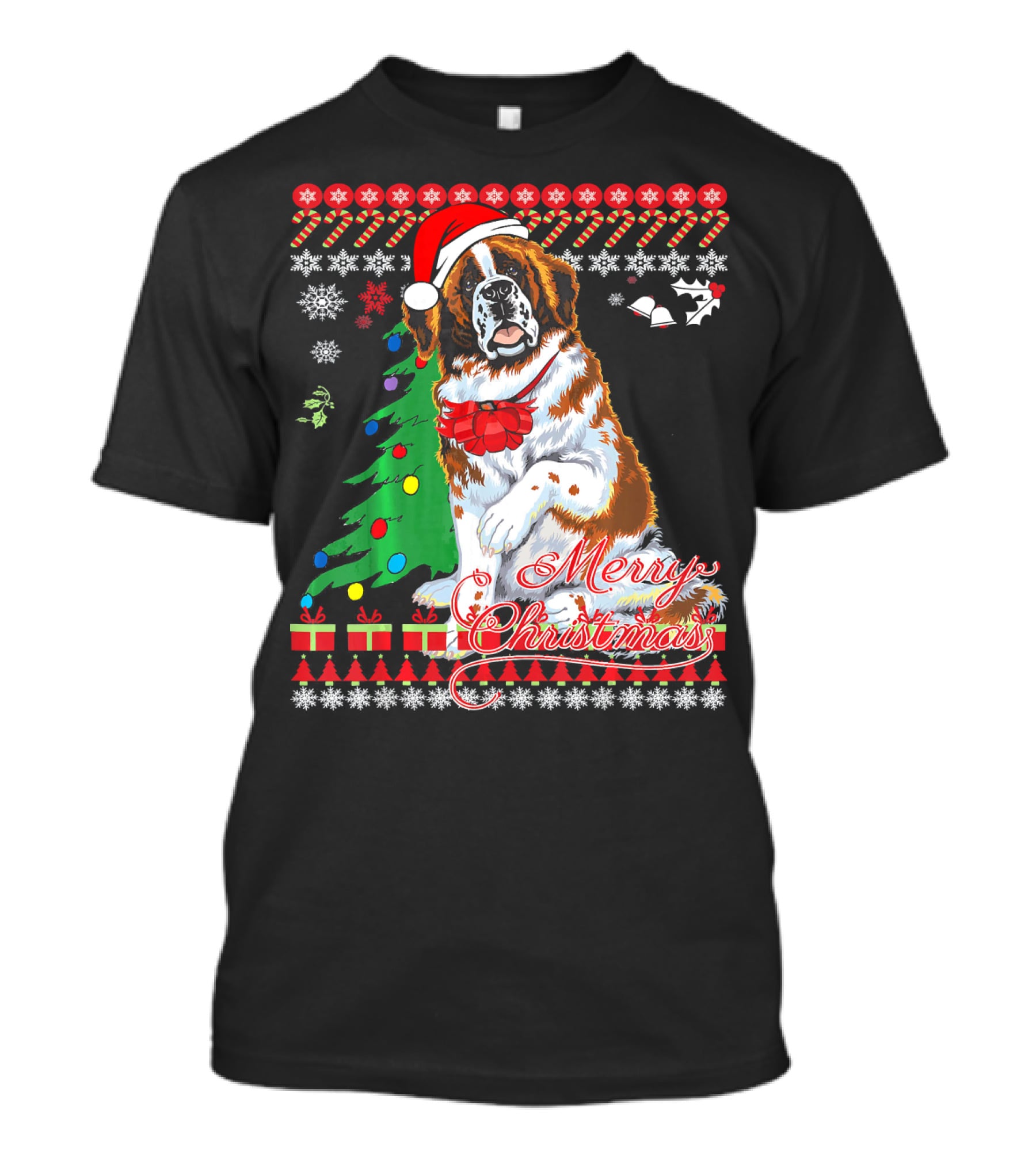 Merry Christmas Saint Bernard Dog Ugly Christmas T-Shirt