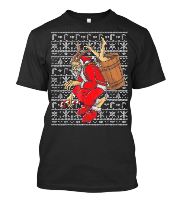 Krampus Ugly Christmas Sweater-Style Santa With Barrel And Candy Cane T-Shirt