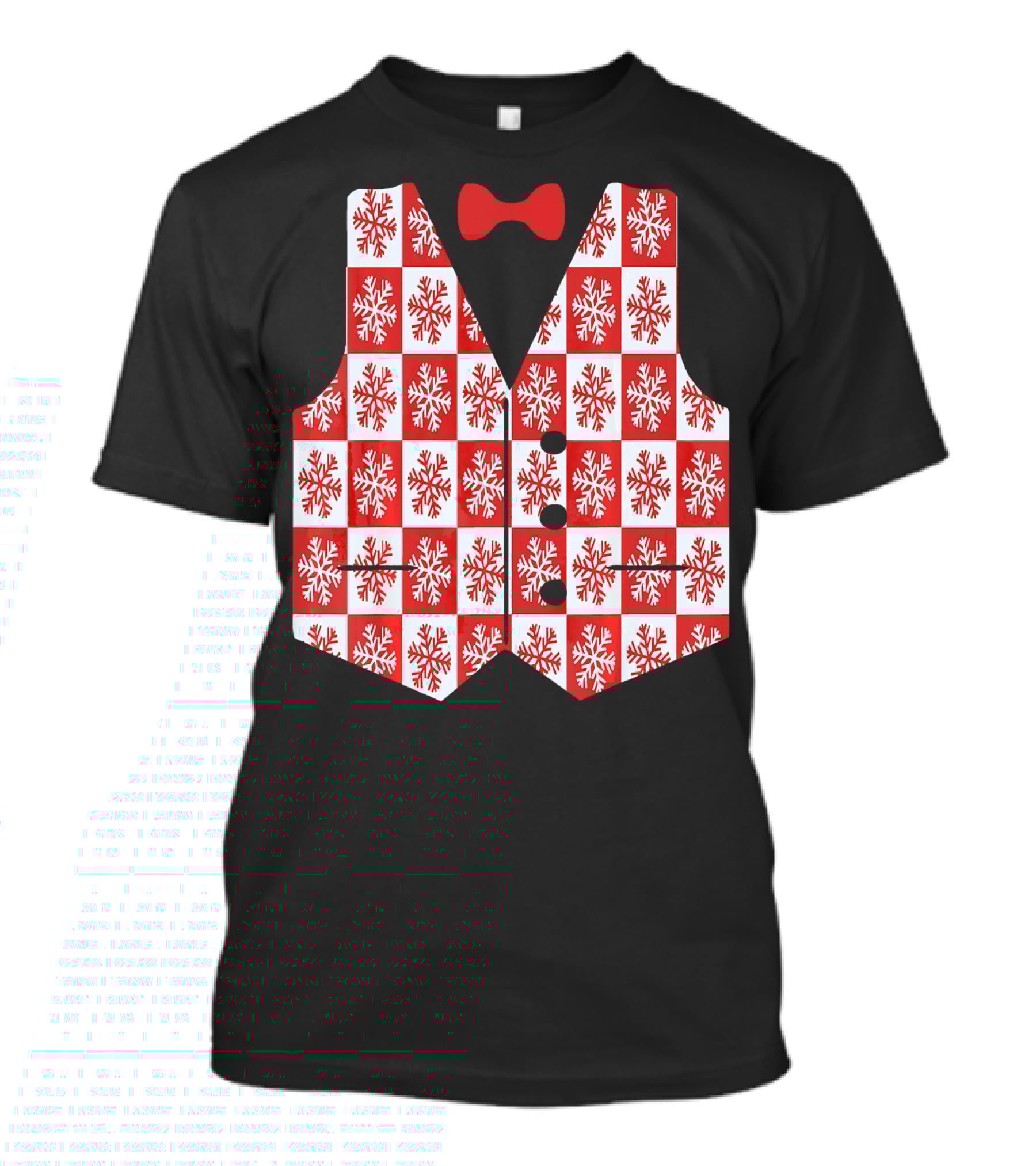 Red And White Snowflake Vest With Bow Tie T-Shirt
