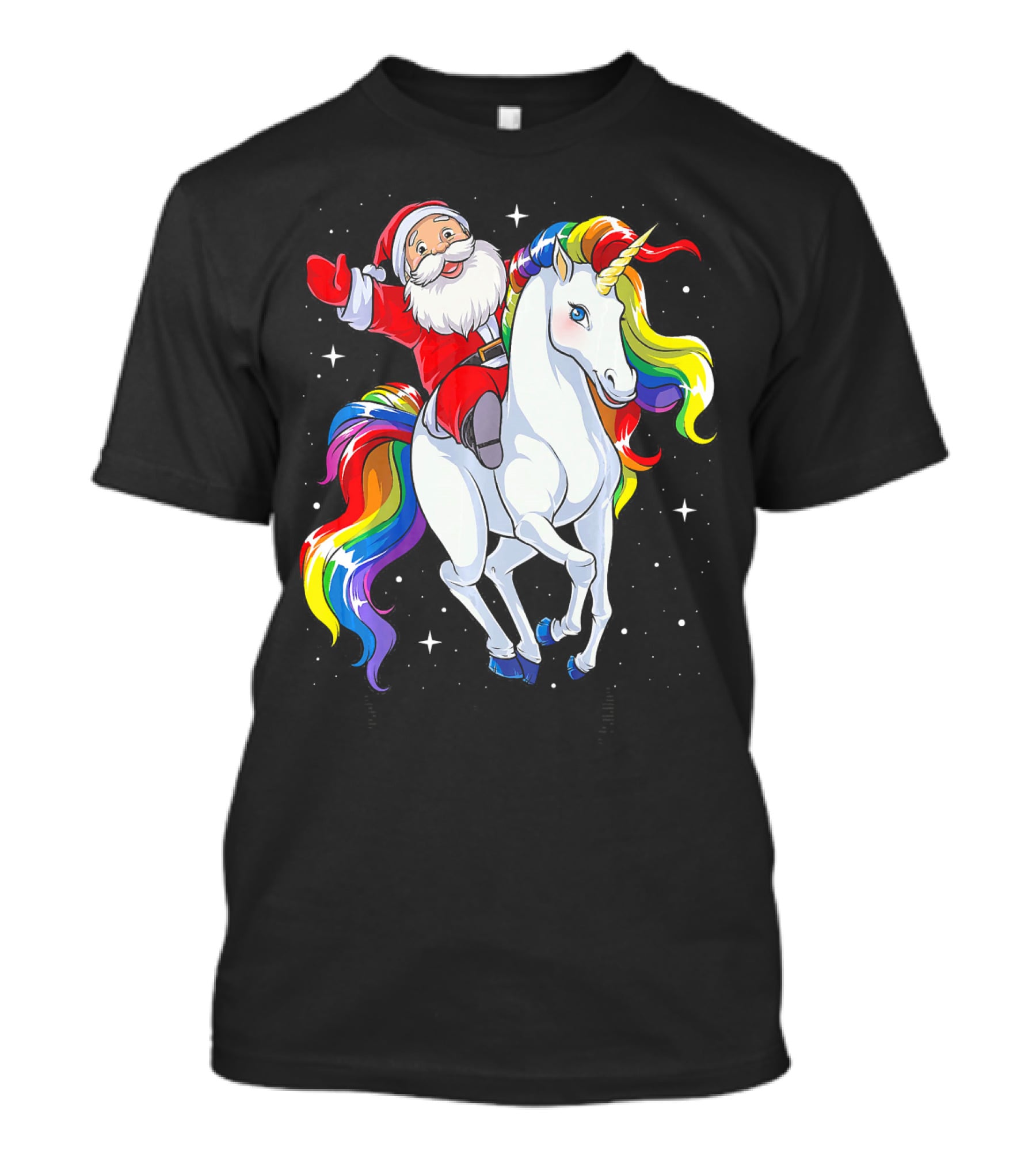 Santa Riding Magical Rainbow Unicorn T-Shirt