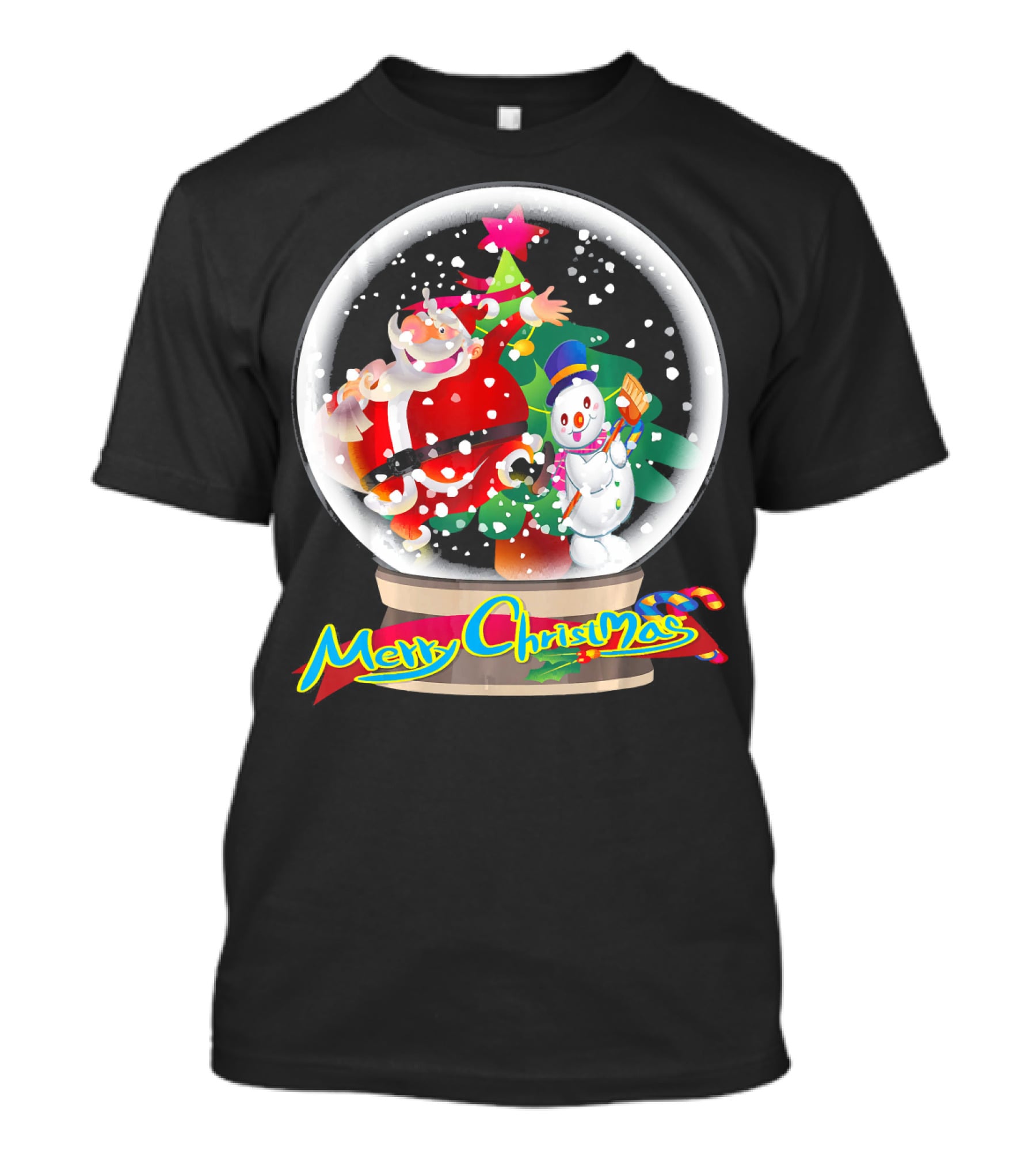 Merry Christmas Snow Globe Santa And Snowman Fun T-Shirt