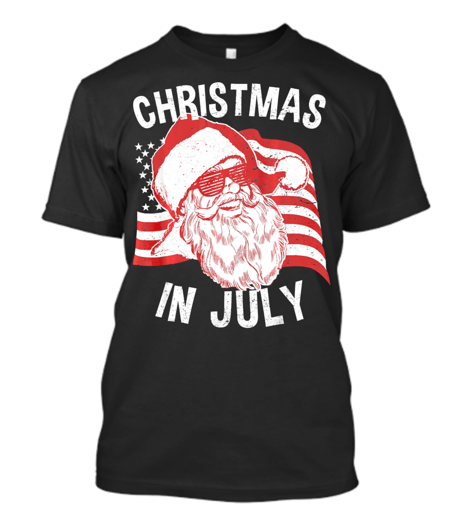 Christmas In July Retro Hipster Santa With American Flag And Shades T-Shirt