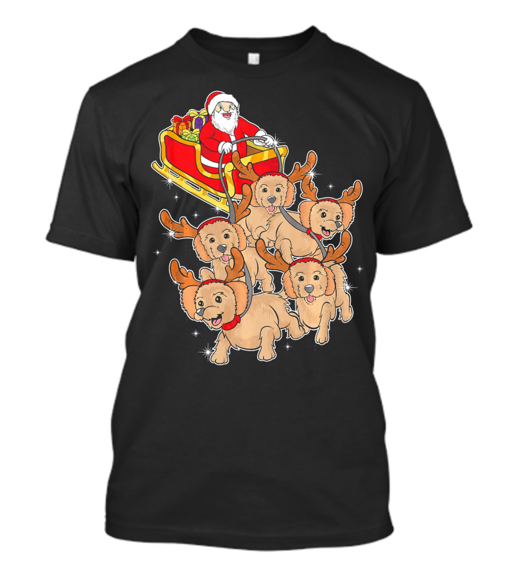 Santa Riding Sleigh With Adorable Goldendoodles As Reindeer T-Shirt