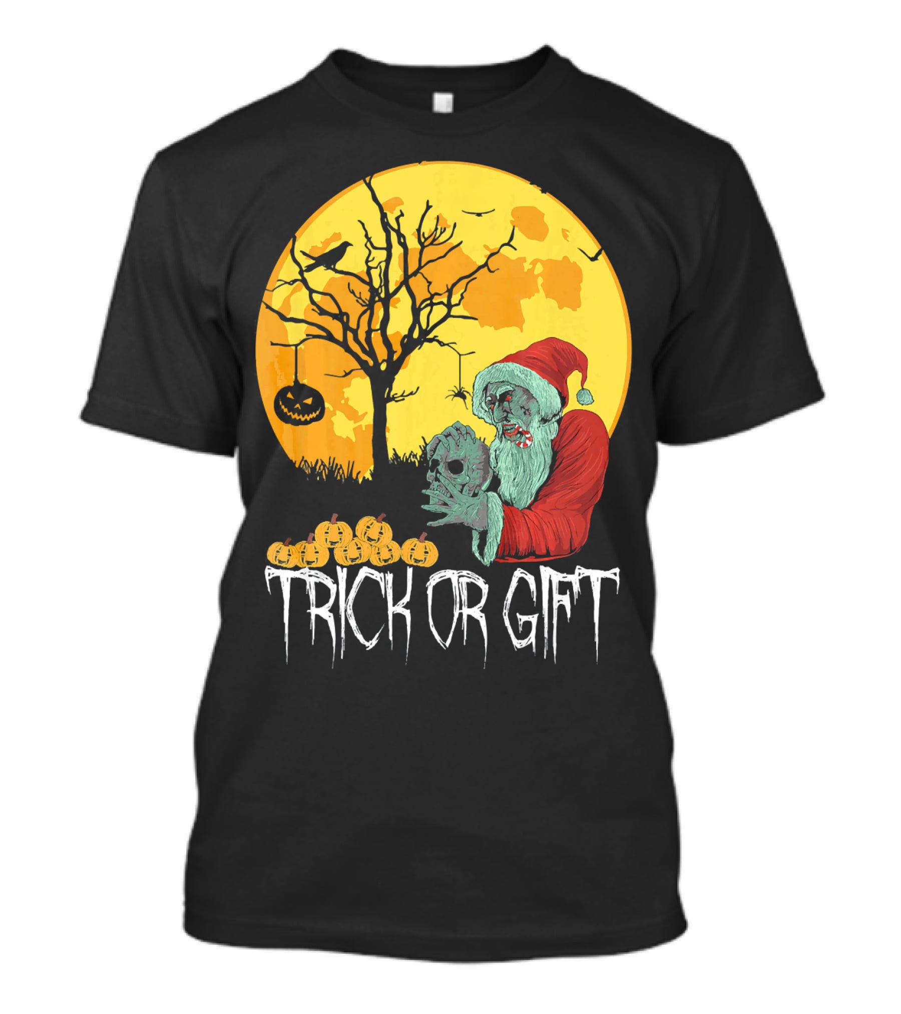Trick Or Scary Gift Santa Moon Pumpkin Scene T-Shirt