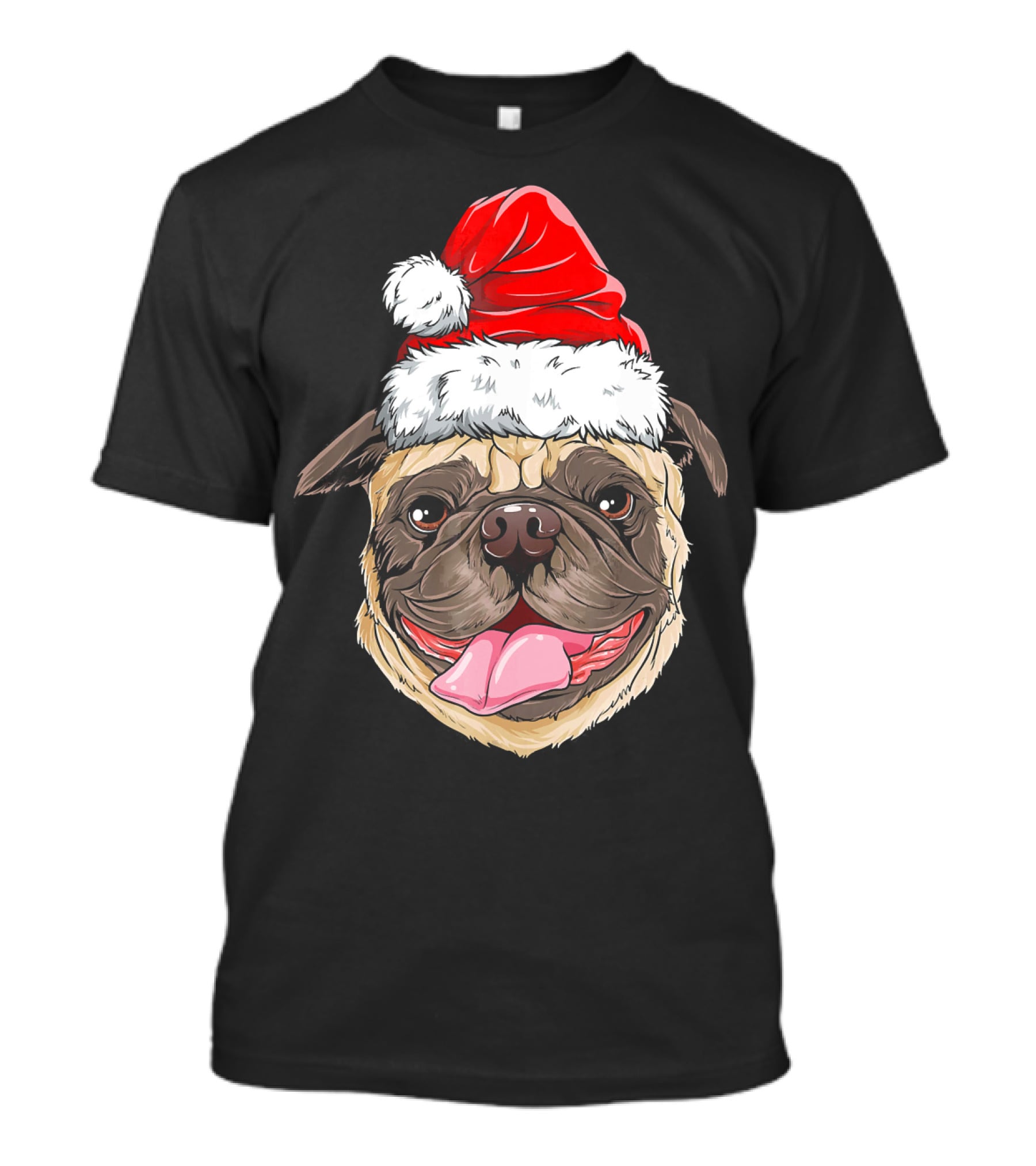 Pug Santa Christmas Hat Joyful Expression T-Shirt