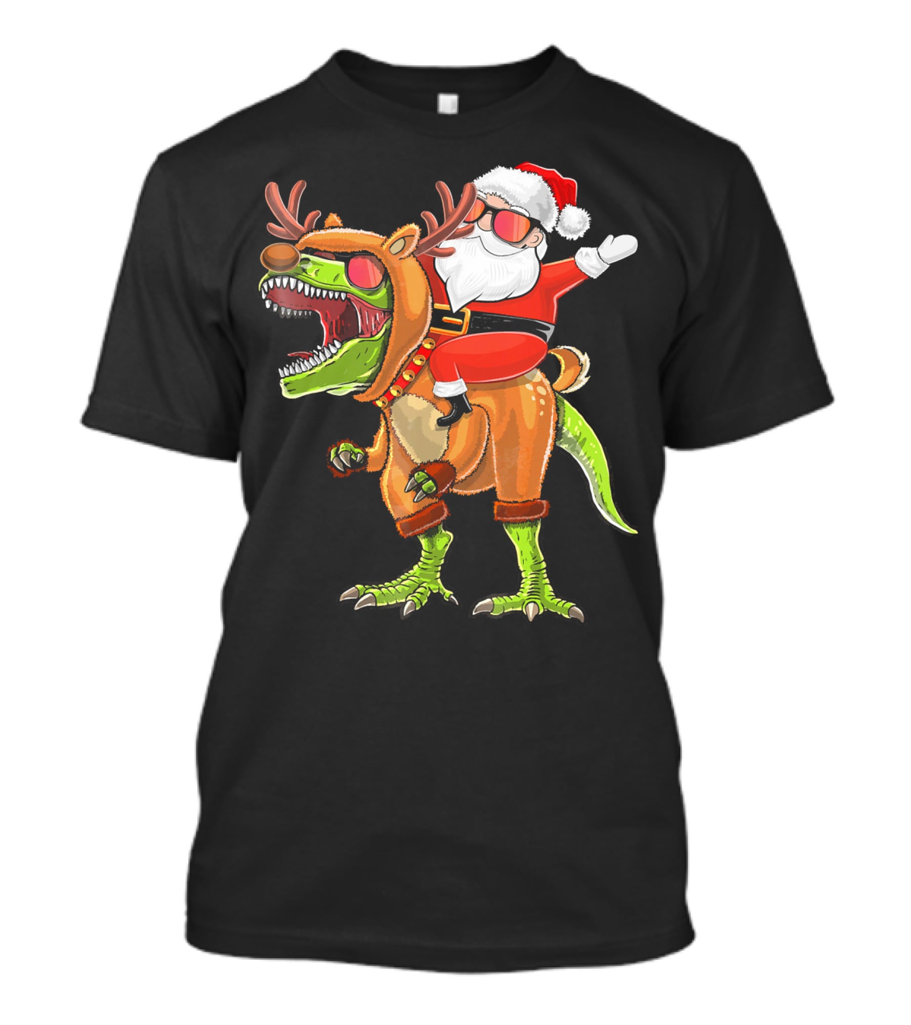 Santa Riding Reindeer Rex Dinosaur With Holiday Cheer T-Shirt