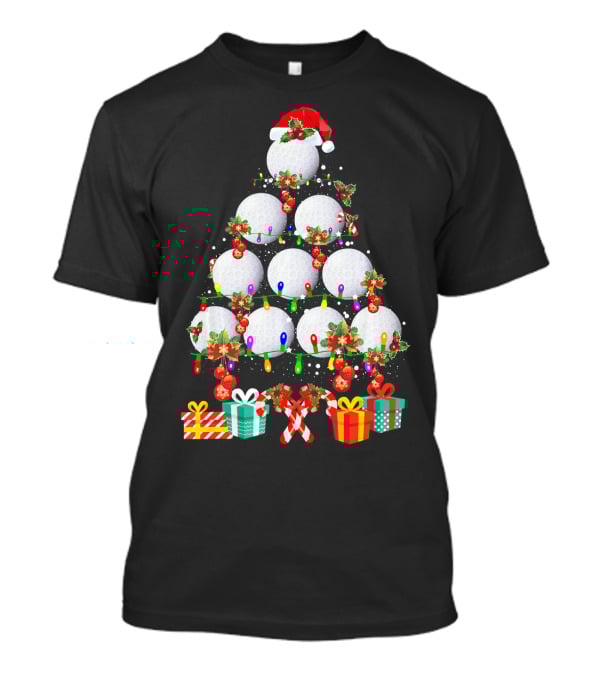 Golf Ball Christmas Tree Santa Hat Holiday Gifts T-Shirt