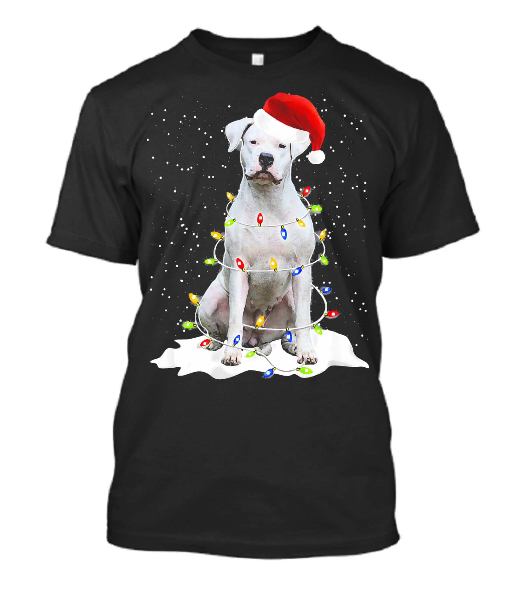 Dogo Argentino Christmas Lights Santa Hat Snow Holiday T-Shirt