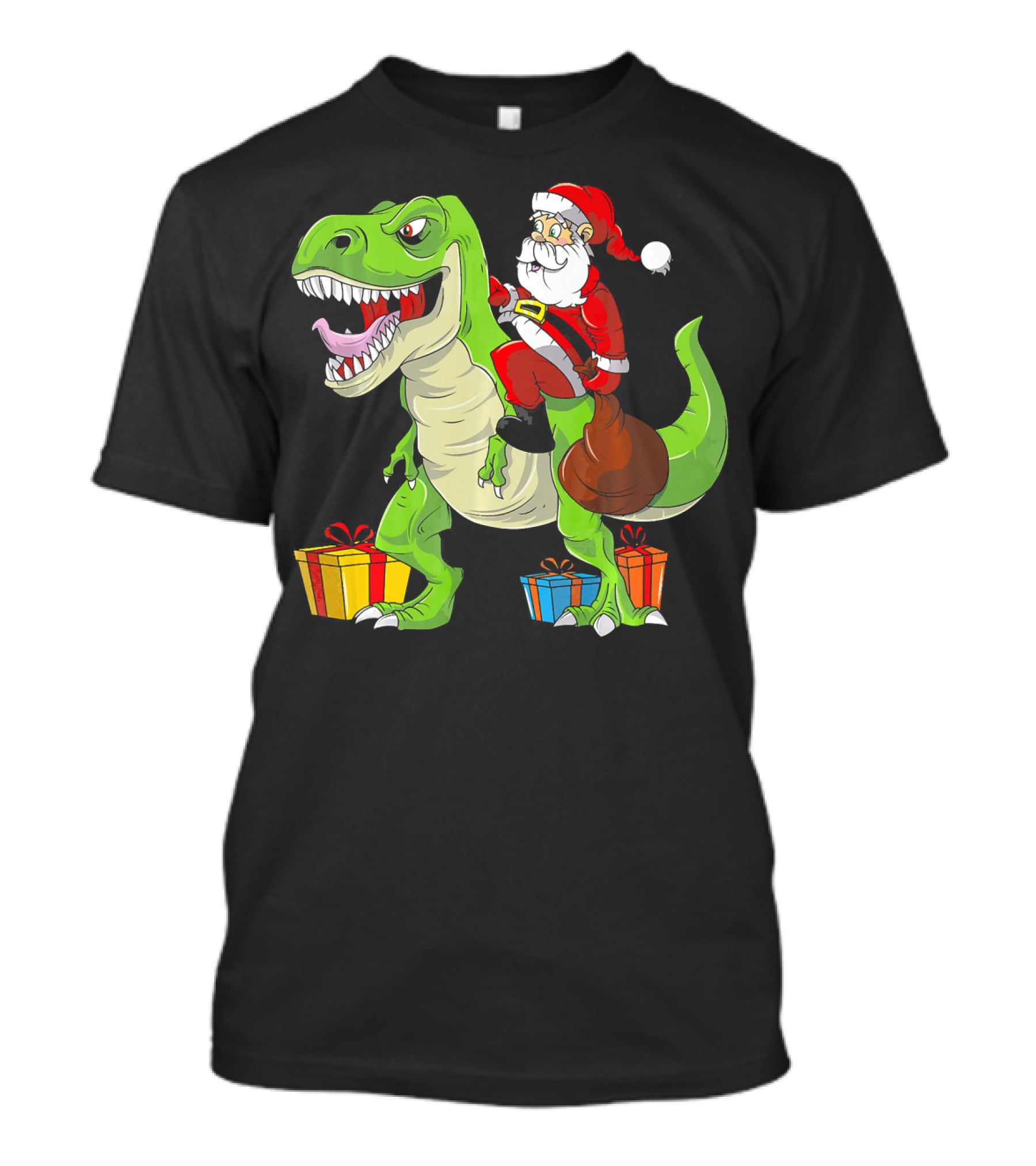 Funny Christmas Kids Santa Riding Dinosaur With Gifts T-Shirt
