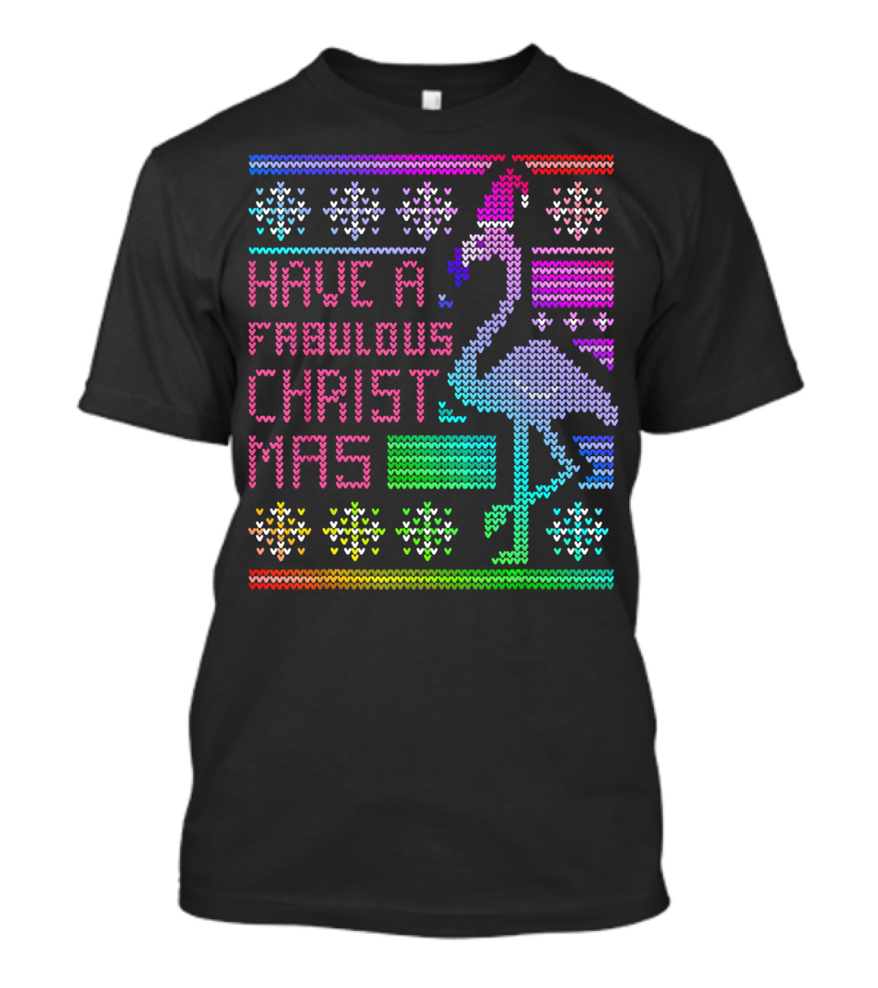 Have A Fabulous Christmas Flamingo Ugly Christmas Rainbow T-Shirt