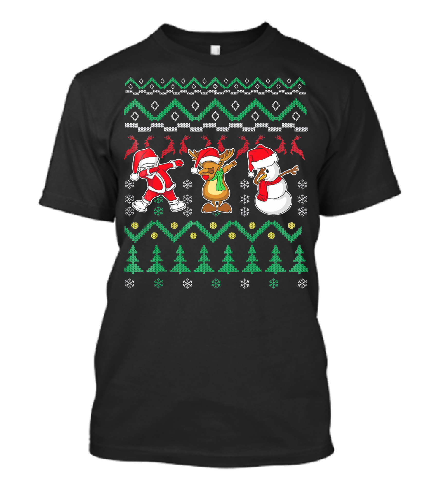 Santa Reindeer Snowman Dabbing Christmas T-Shirt