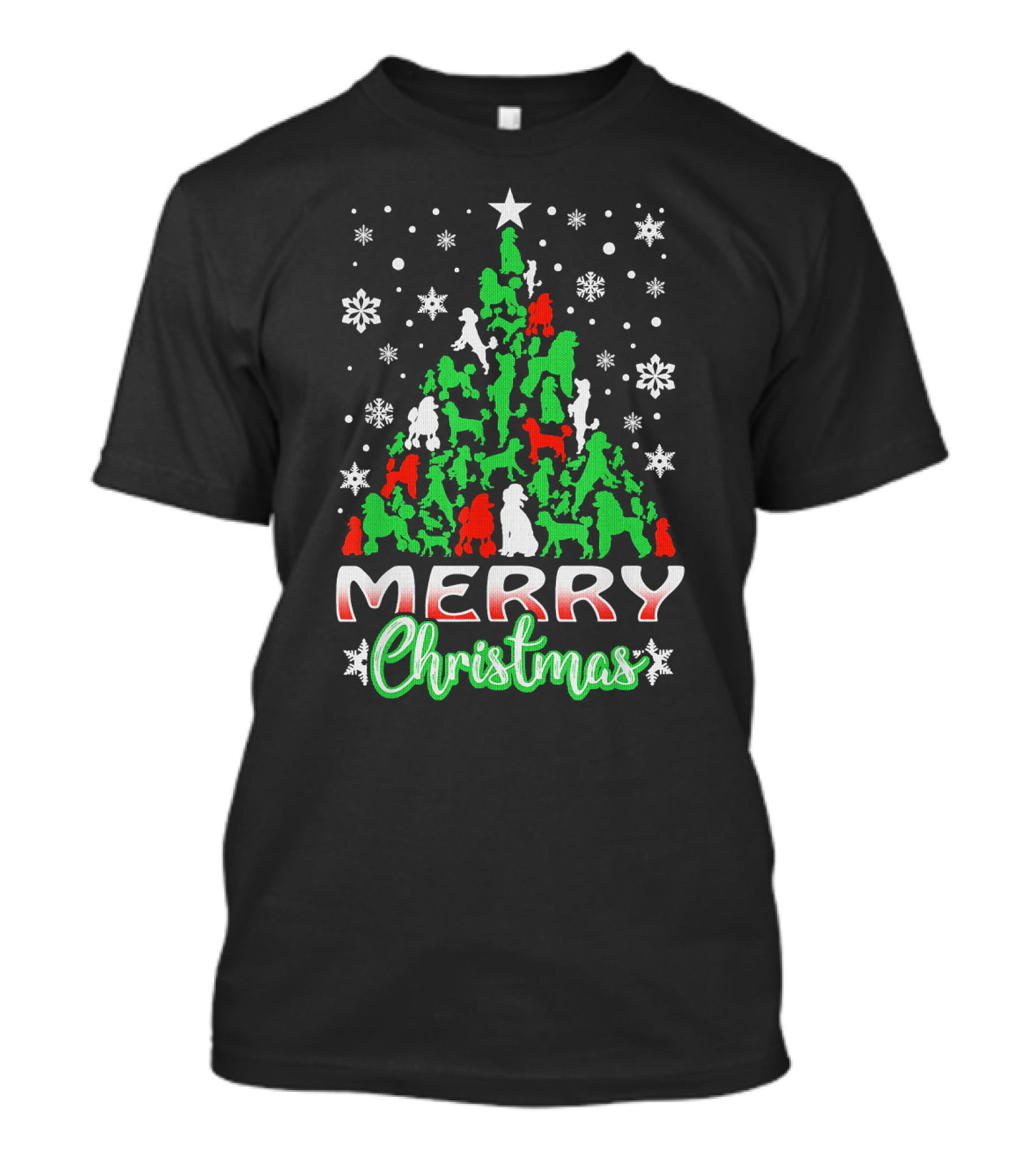 Merry Christmas Poodle Tree Snowflakes T-Shirt