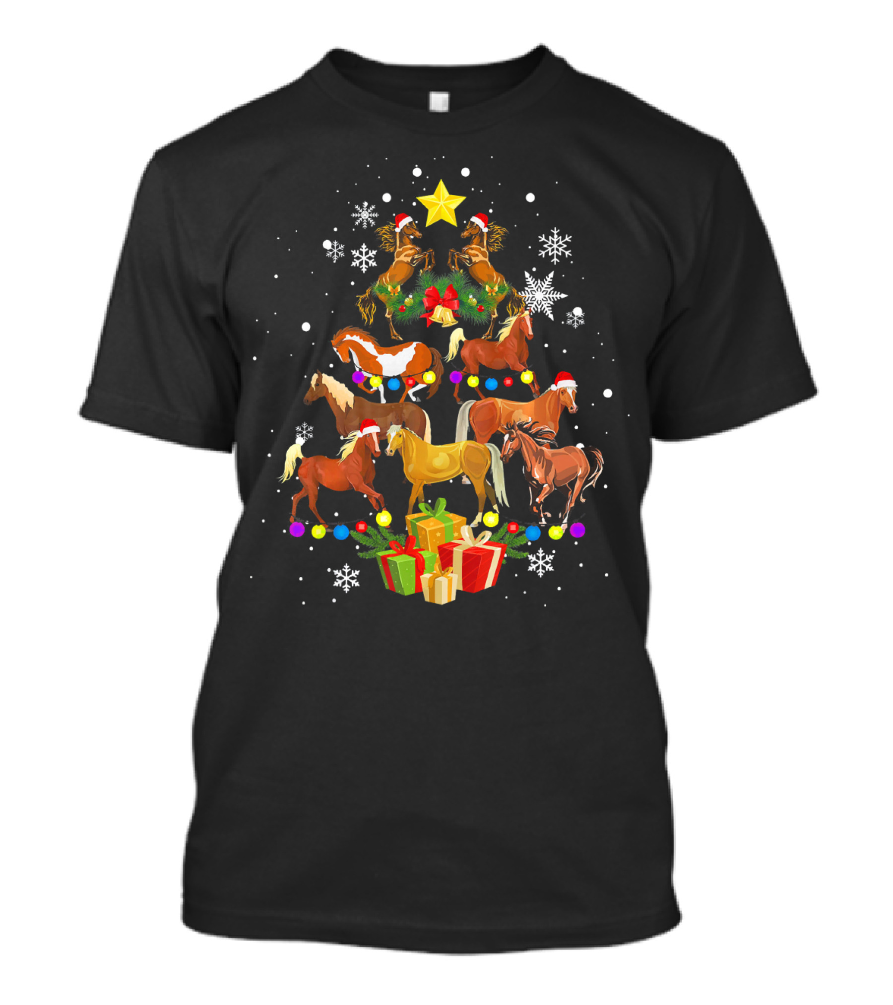 Horse Christmas Tree Festive Snowflakes T-Shirt