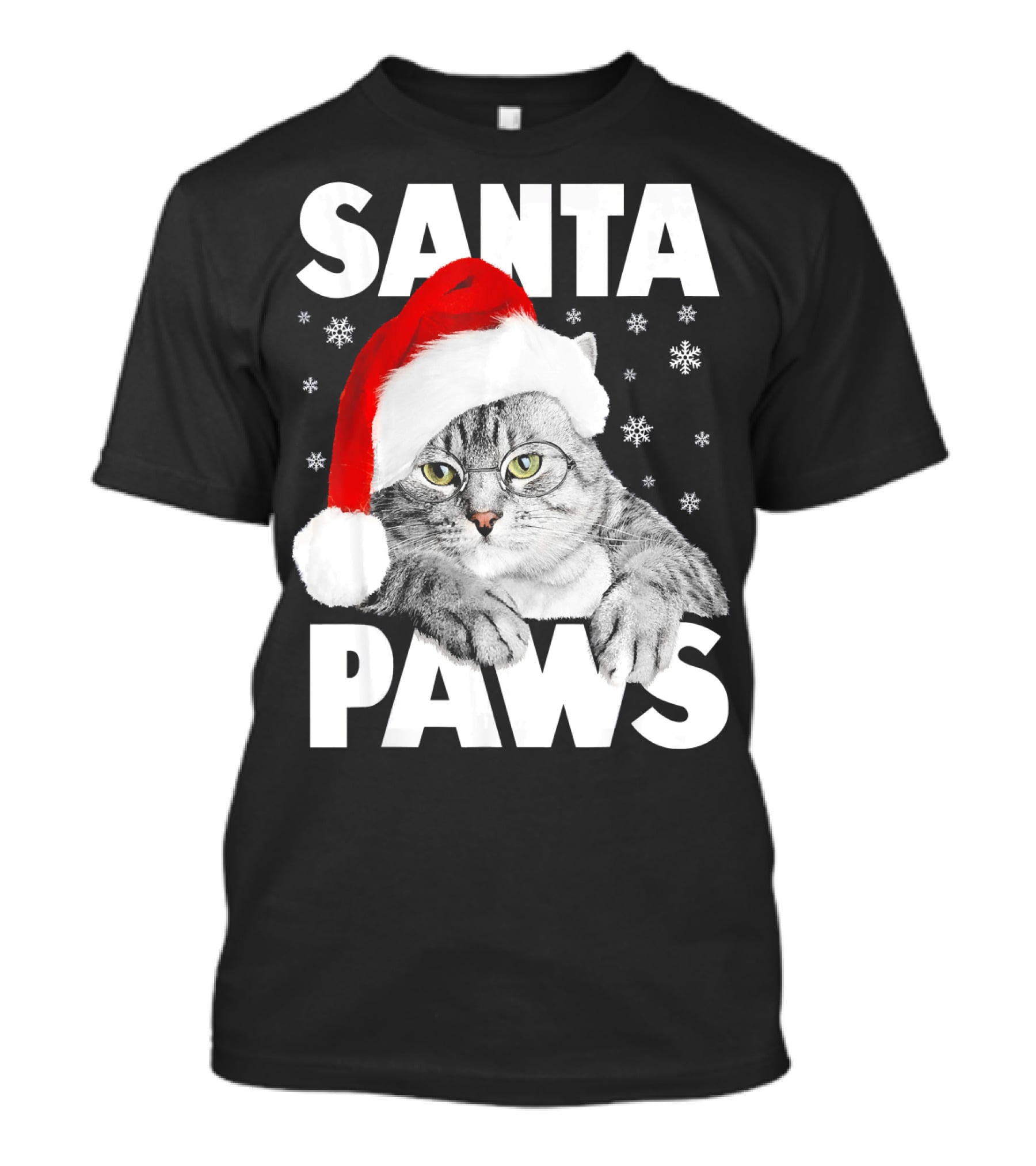 Santa Paws Christmas Kitty Cat Funny Graphic Snowflakes Hat T-Shirt