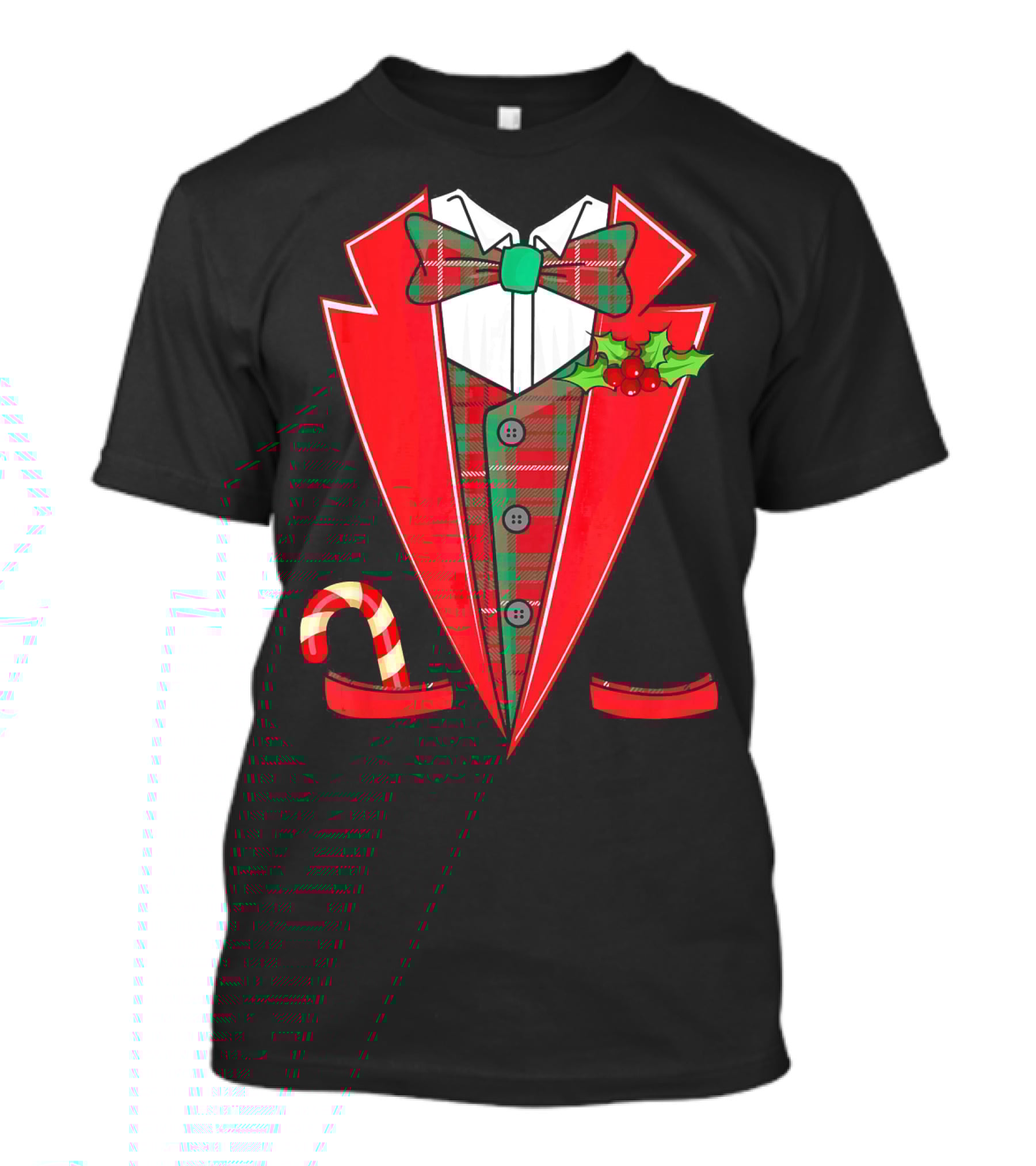 Tuxedo Christmas Fancy Xmas Co Red Plaid Bowtie Candy Cane Holiday Jacket T-Shirt