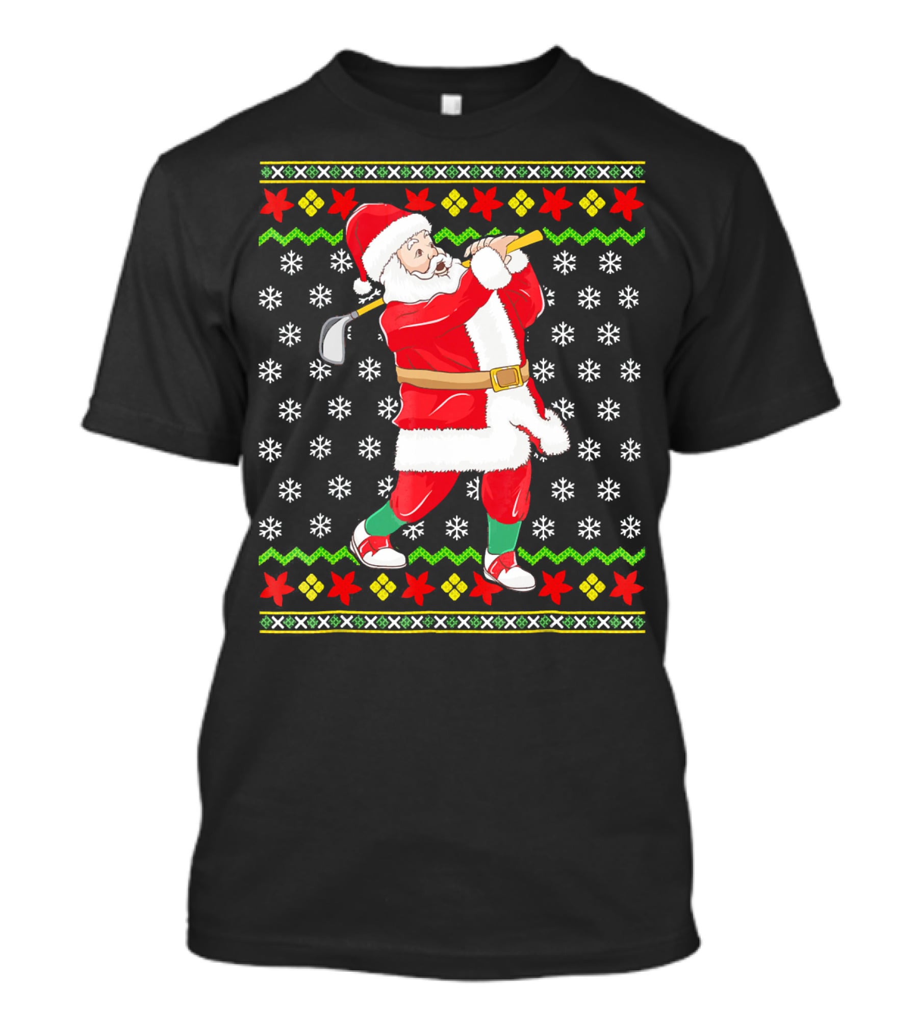 Ugly Christmas Santa Playing Golf Snowflakes T-Shirt