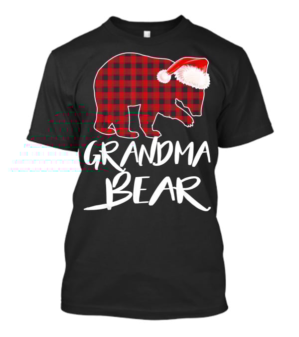Grandma Bear Red Plaid Santa Hat T-Shirt