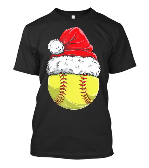 Santa Hat Softball Christmas T-Shirt