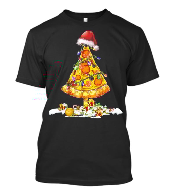Merry Crustmas Pizza Tree Pizza Lover Holiday Santa Hat T-Shirt