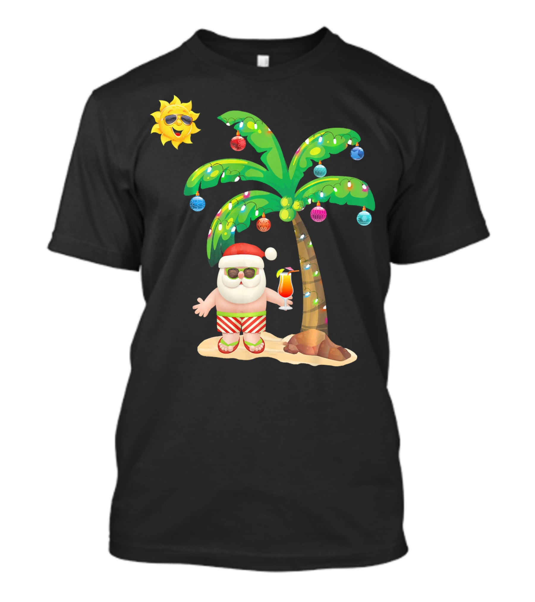 July Christmas Palm Tree Santa With Sunglasses And Cocktail T-Shirt