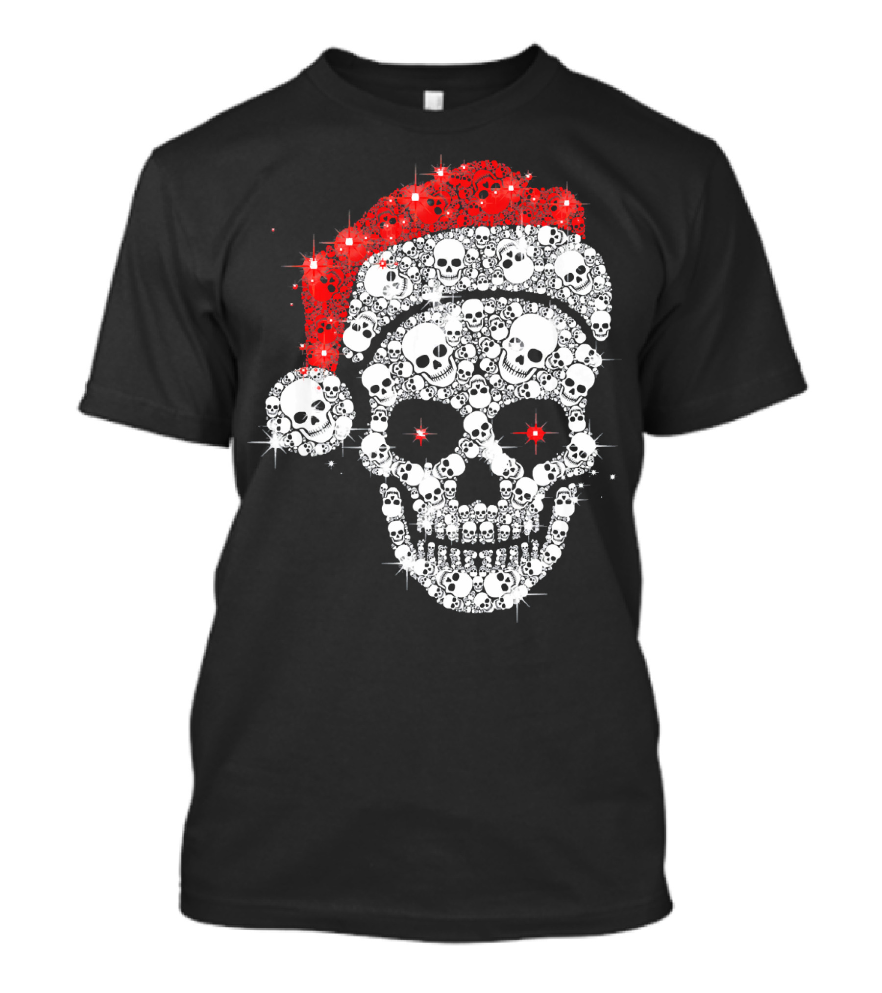 Shiny Skull Rhinestone Santa Hat Christmas Skulls T-Shirt