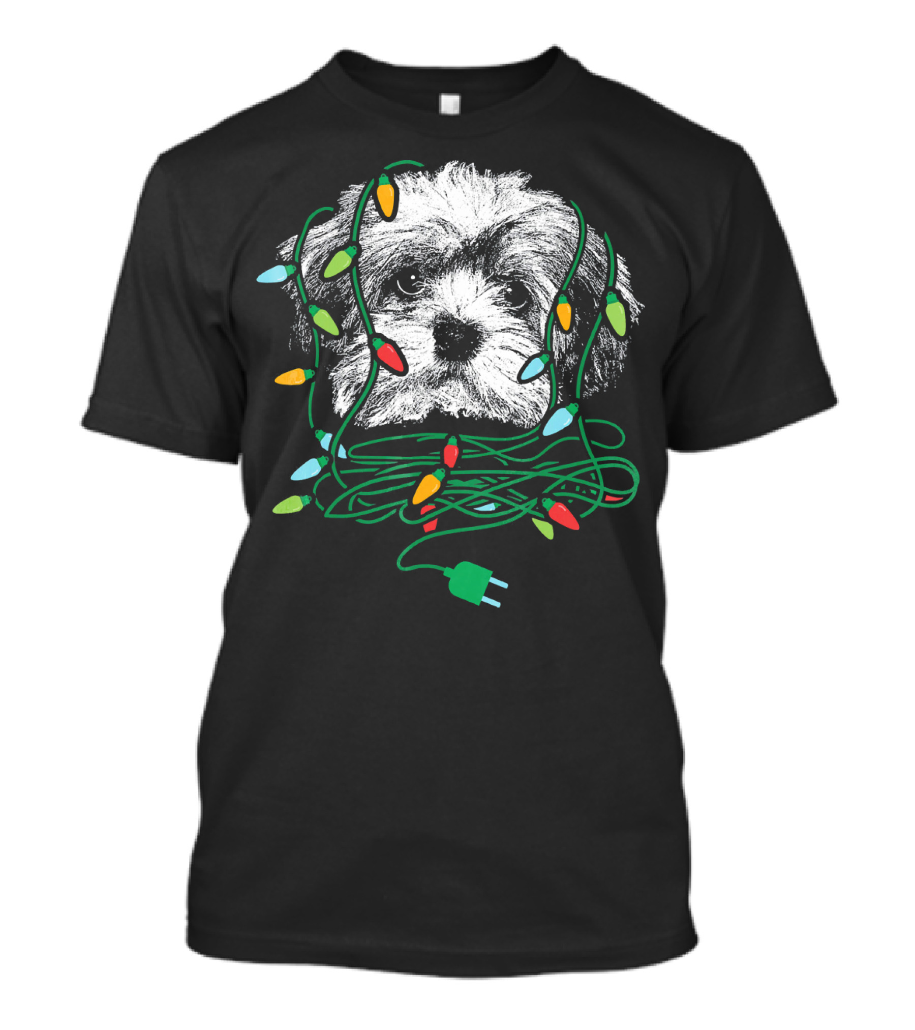 Havanese Puppy Tangled In Colorful Christmas Lights T-Shirt