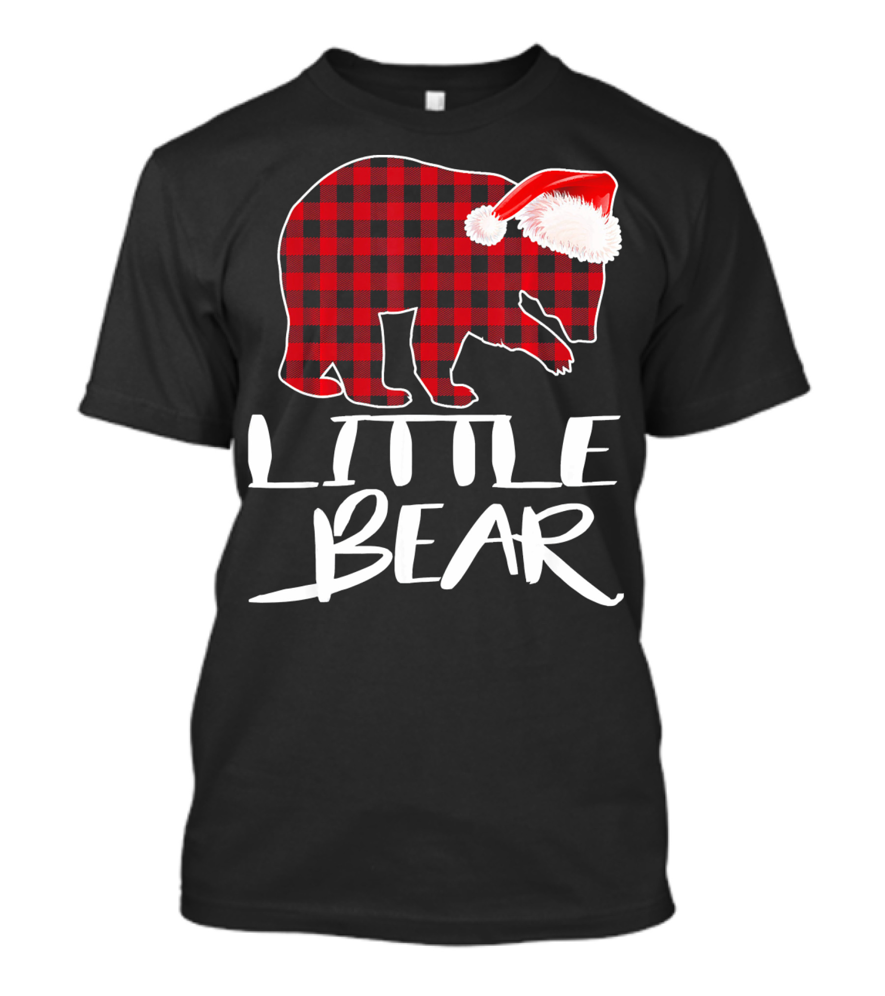 LITTLE BEAR Red Plaid Santa Hat T-Shirt