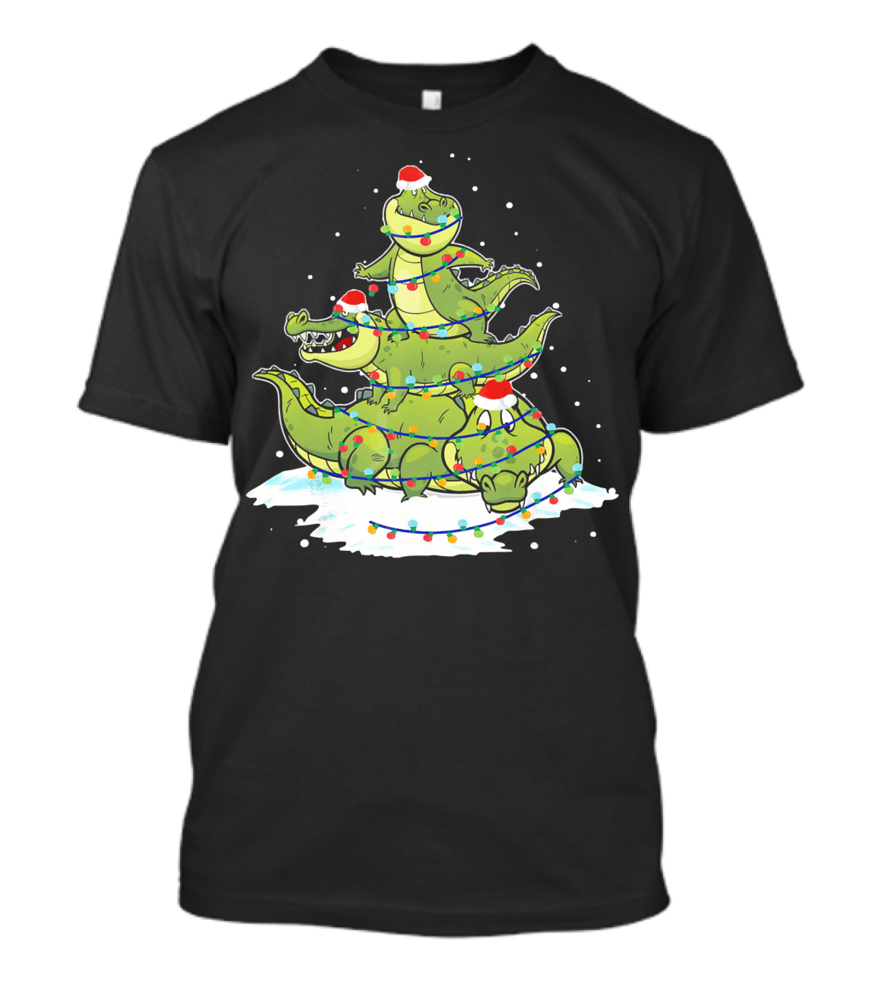 Alligator Santa Christmas Light Tree Festive Holiday Scene T-Shirt