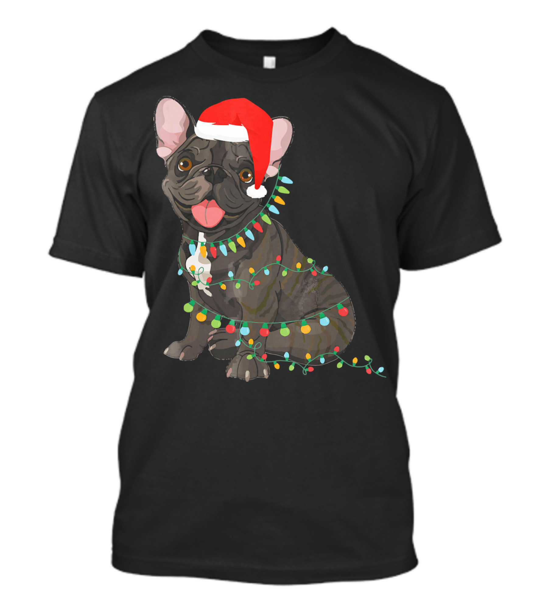 Santa French Bulldog Tangled In Christmas Lights T-Shirt