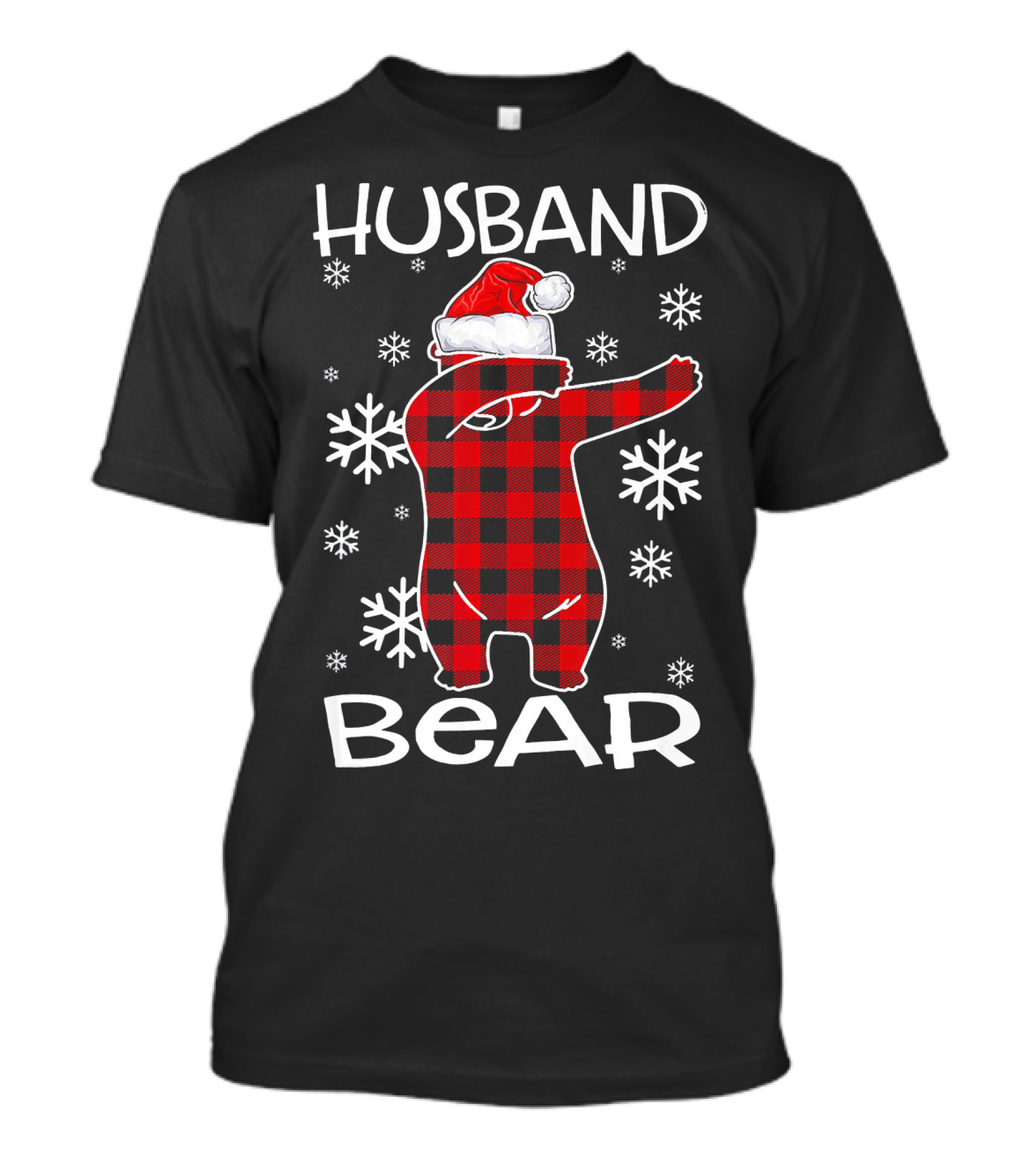 Husband Bear Dabbing Santa Hat Snowflakes T-Shirt