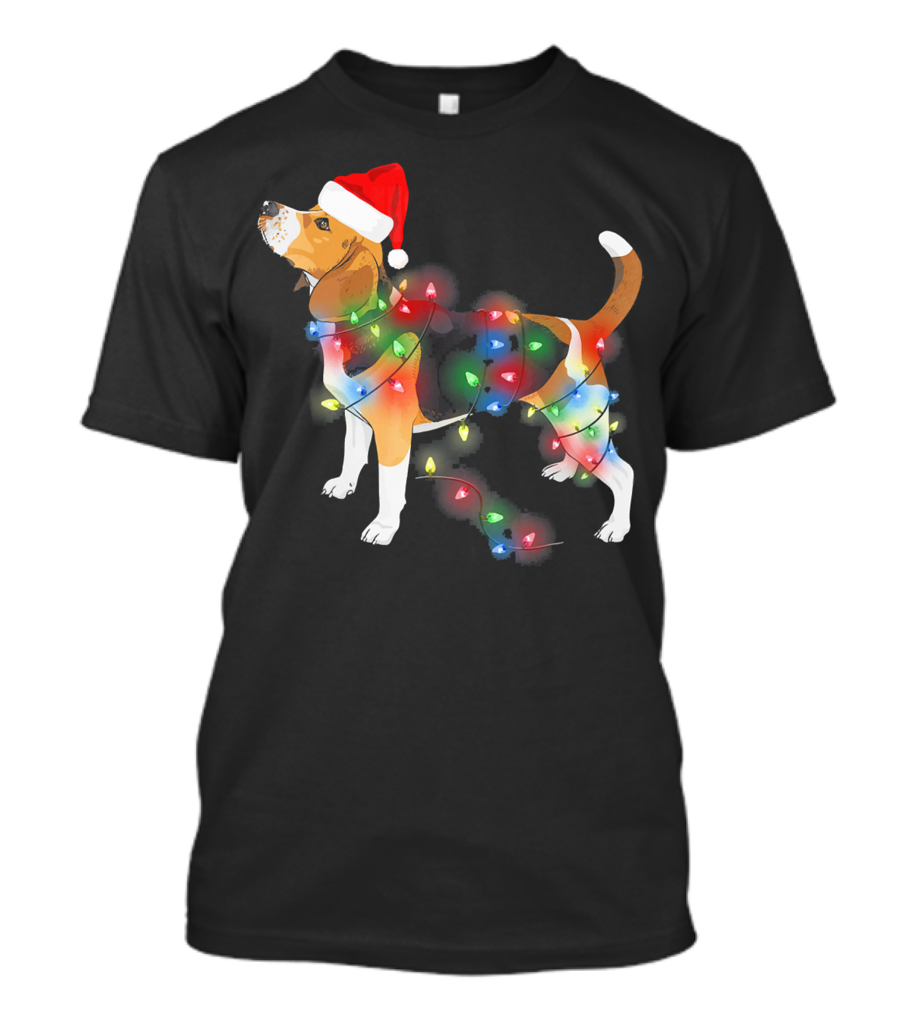 Beagle With Christmas Lights And Santa Hat T-Shirt