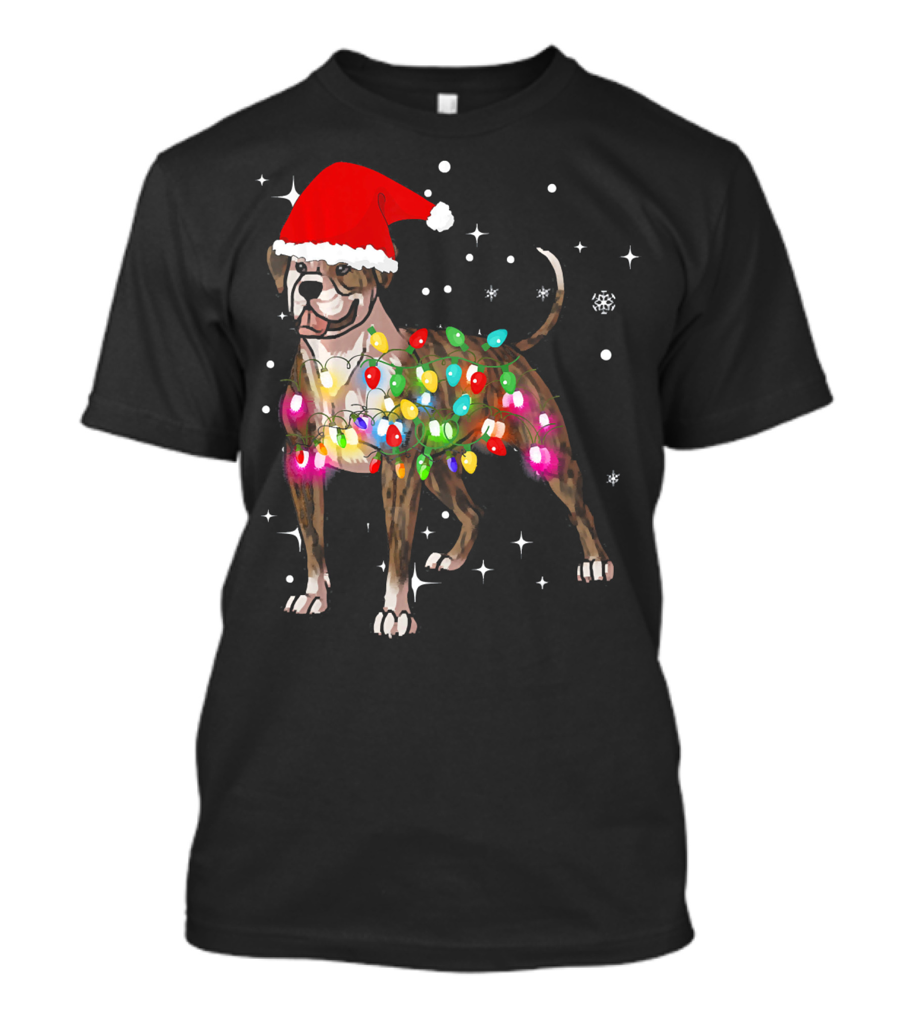 Christmas Lights American Bulldog Santa Hat Snowflakes T-Shirt