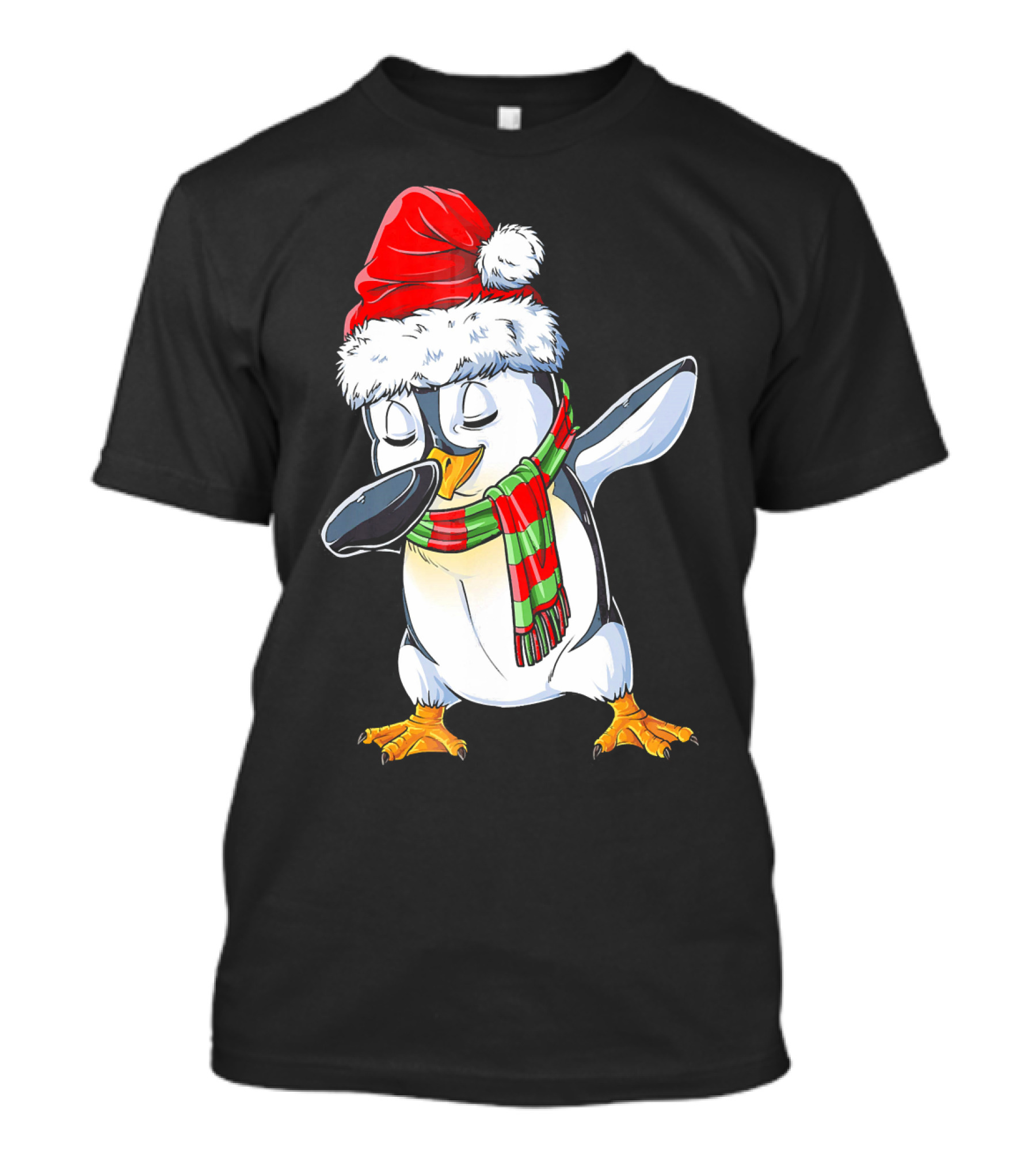 Dabbing Penguin Santa Claus With Festive Scarf T-Shirt