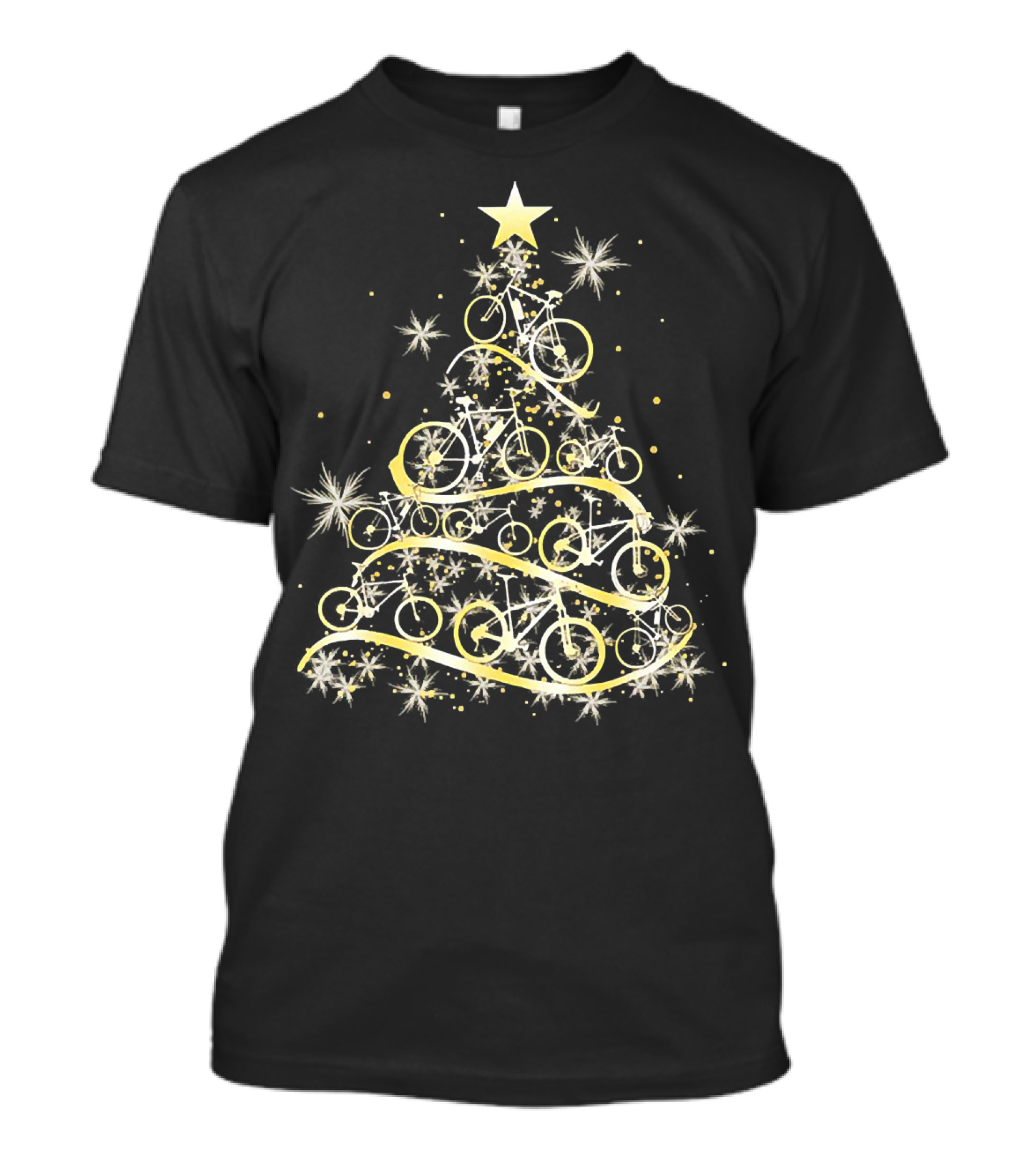 Bicycle Tree Christmas Biker Bike Festive Holiday Star T-Shirt