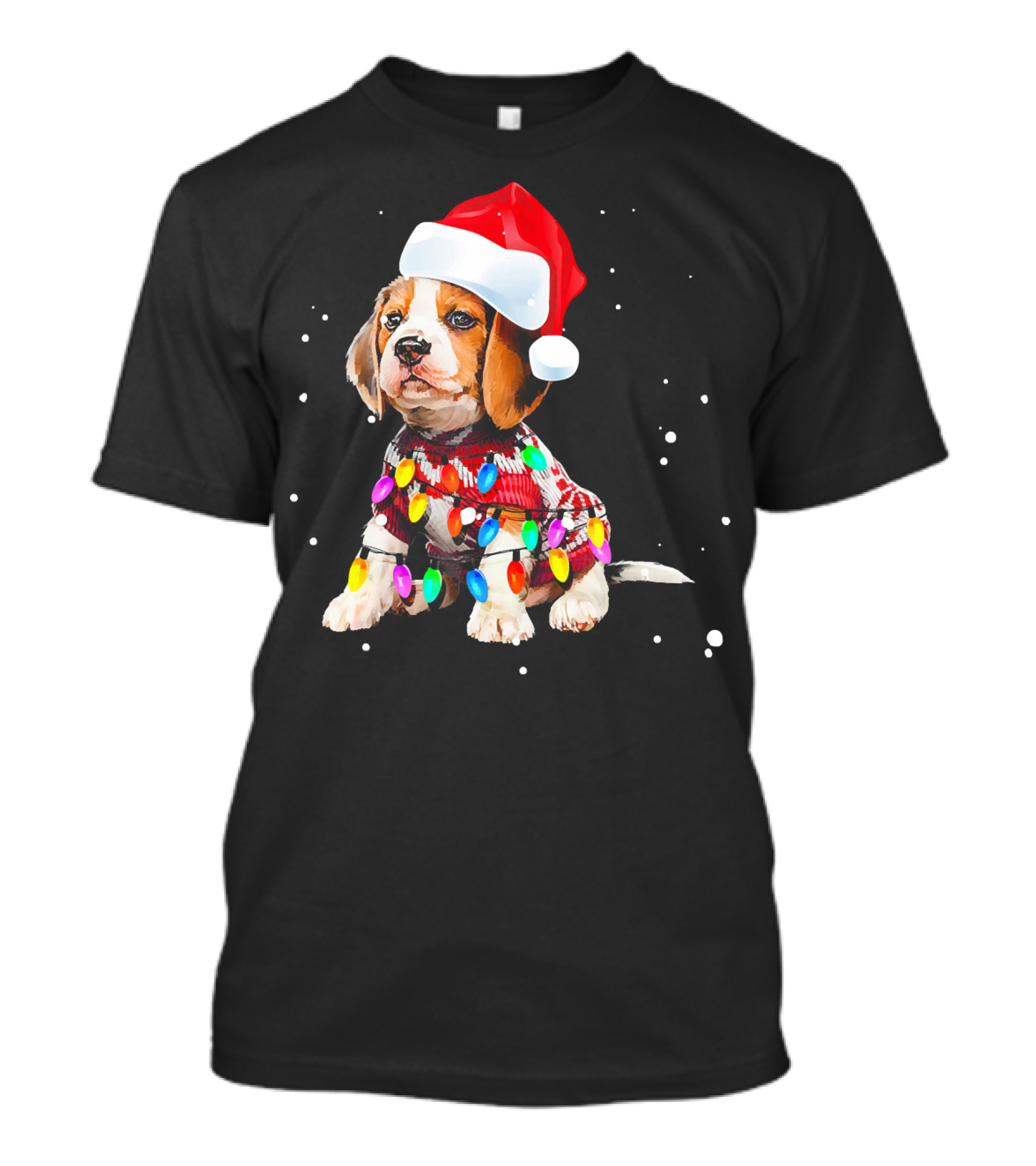 Santa Hat Beagle Wrapped In Christmas Lights T-Shirt