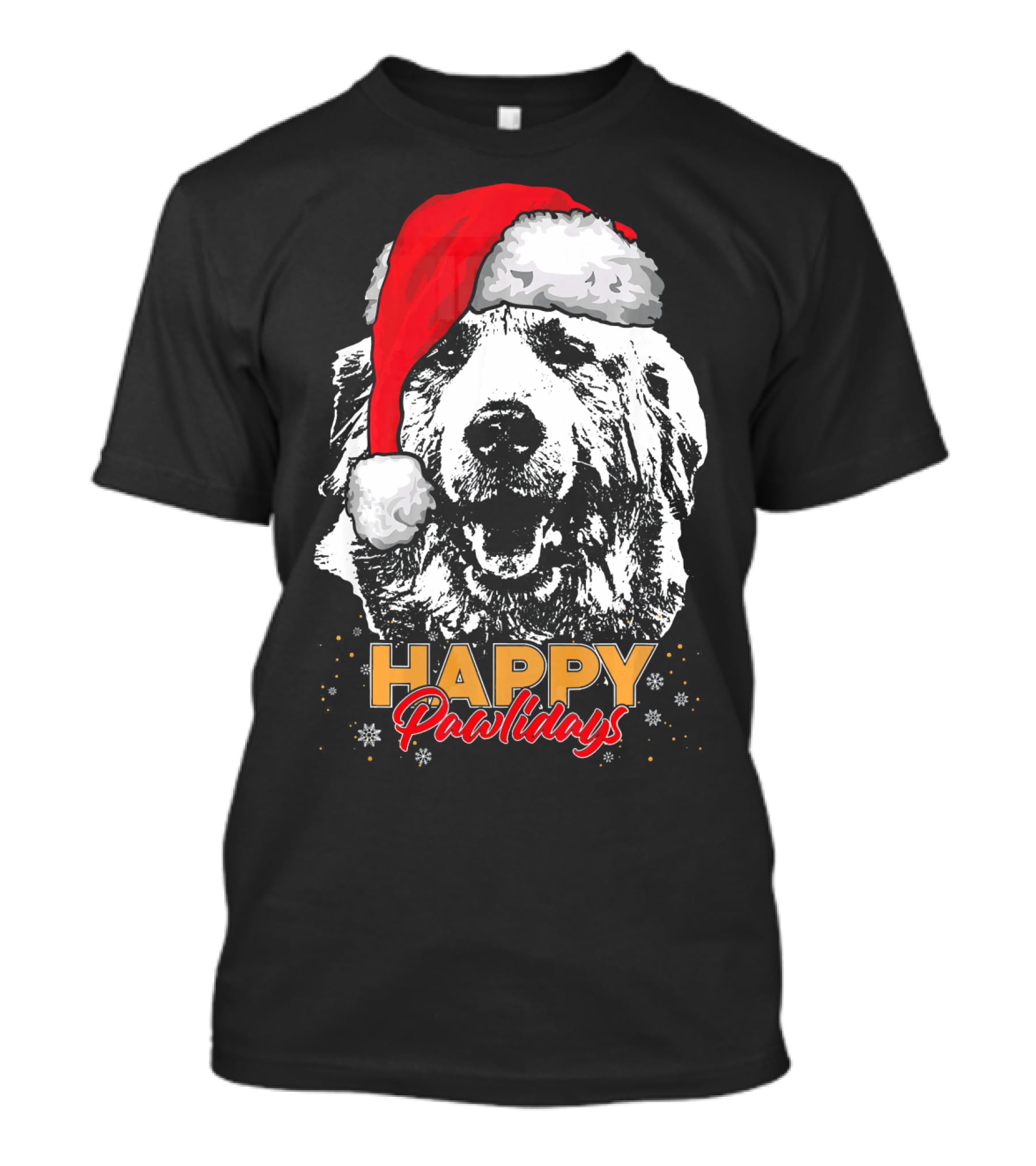Happy Pawlidays Funny Christmas Great Pyrenees Santa Hat T-Shirt