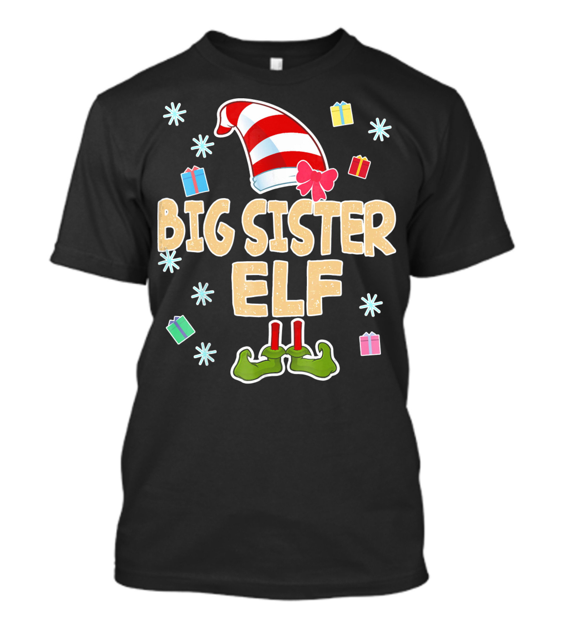 Big Sister Elf With Striped Hat And Gifts T-Shirt