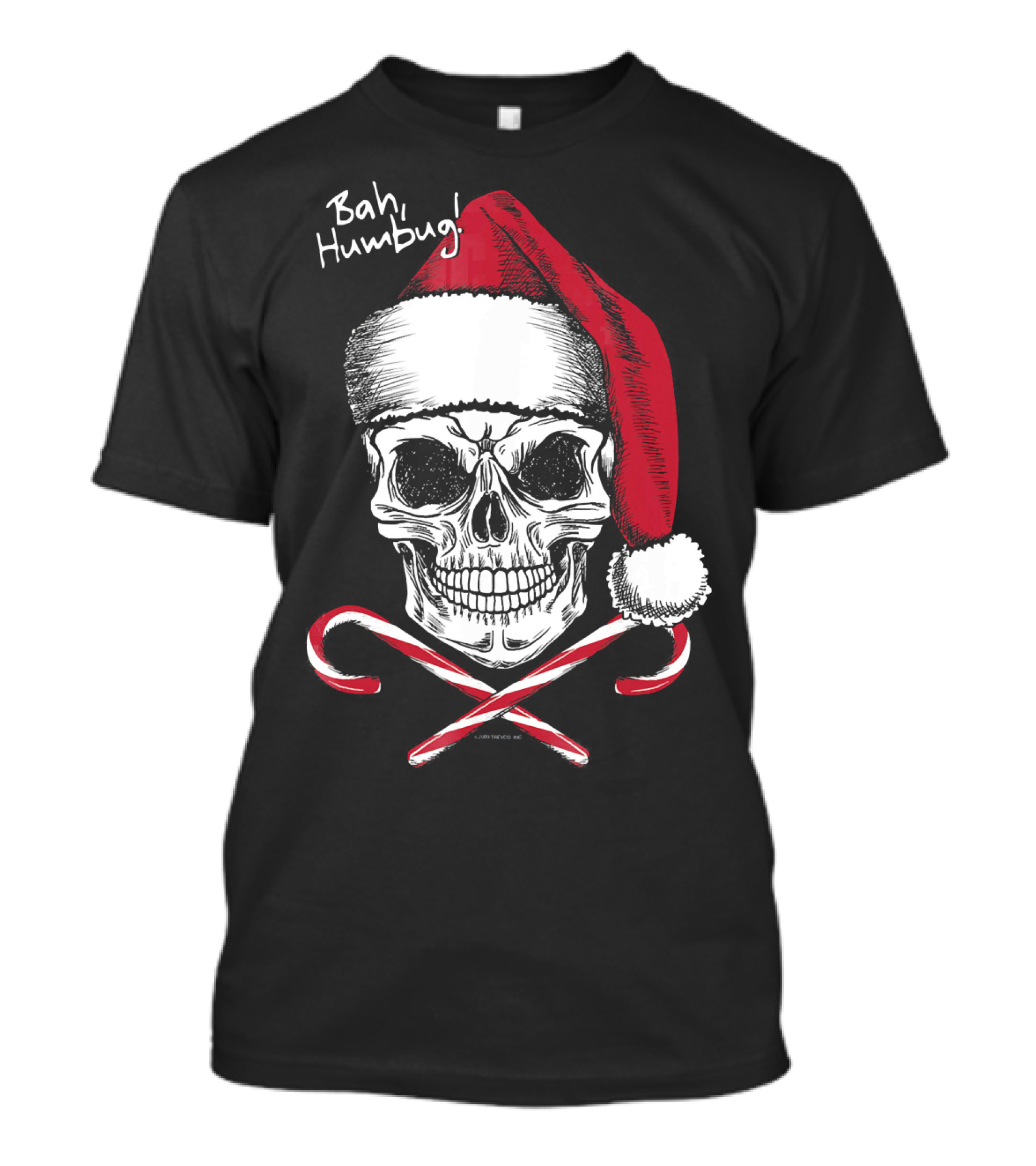 Bah Humbug Skull With Santa Hat And Candy Canes Christmas Funny Santa T-Shirt