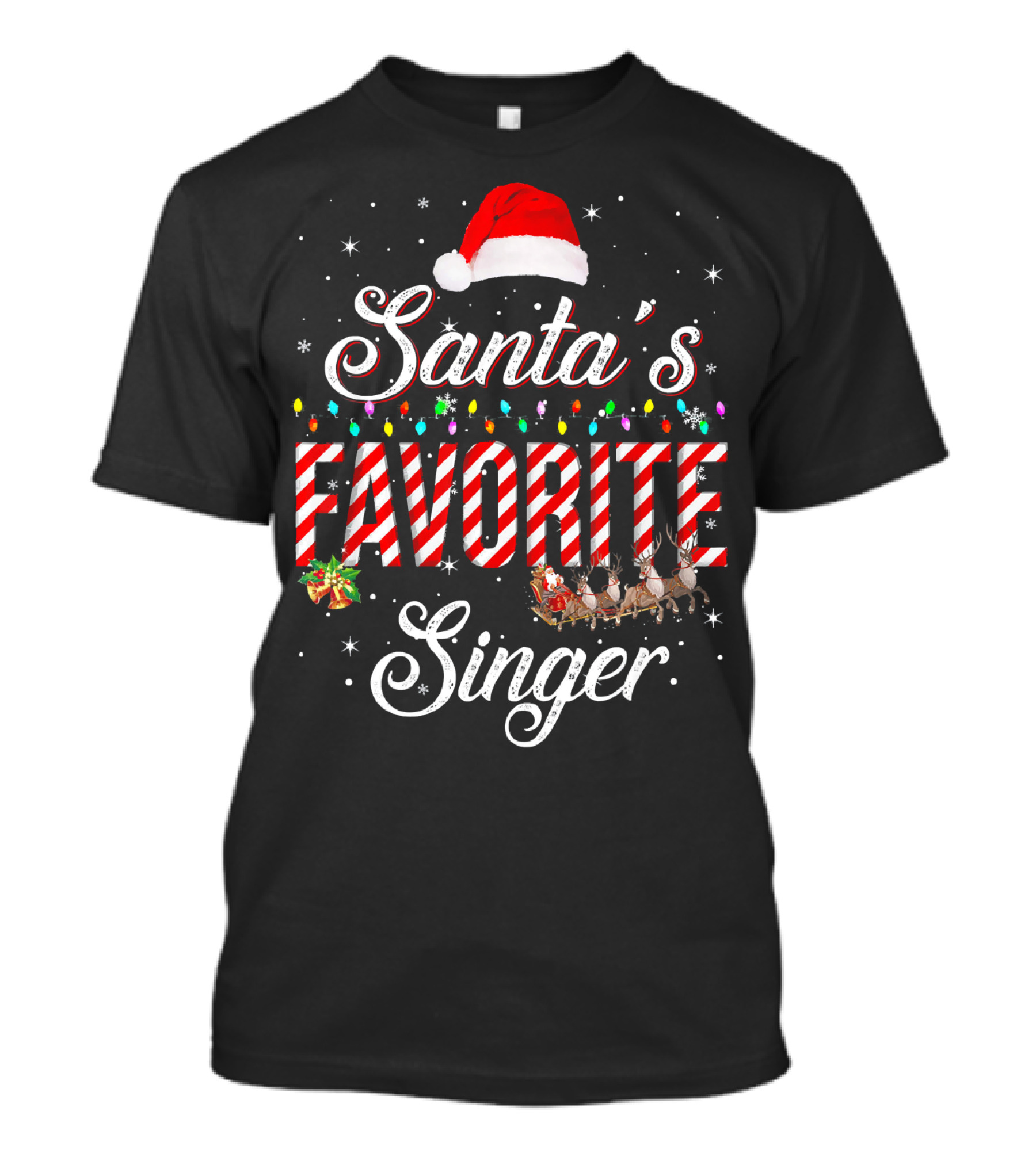 Santa's Favorite Singer With Festive Lights And Reindeer T-Shirt