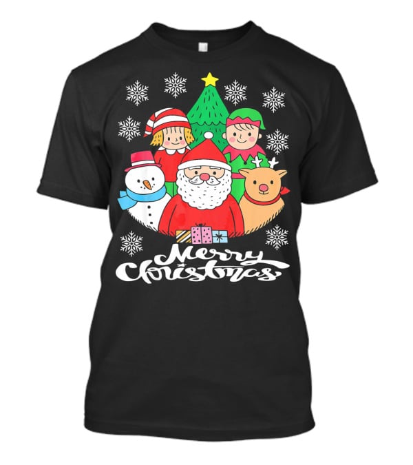 Merry Christmas Santa Claus Elf Snowman Reindeer Tree T-Shirt