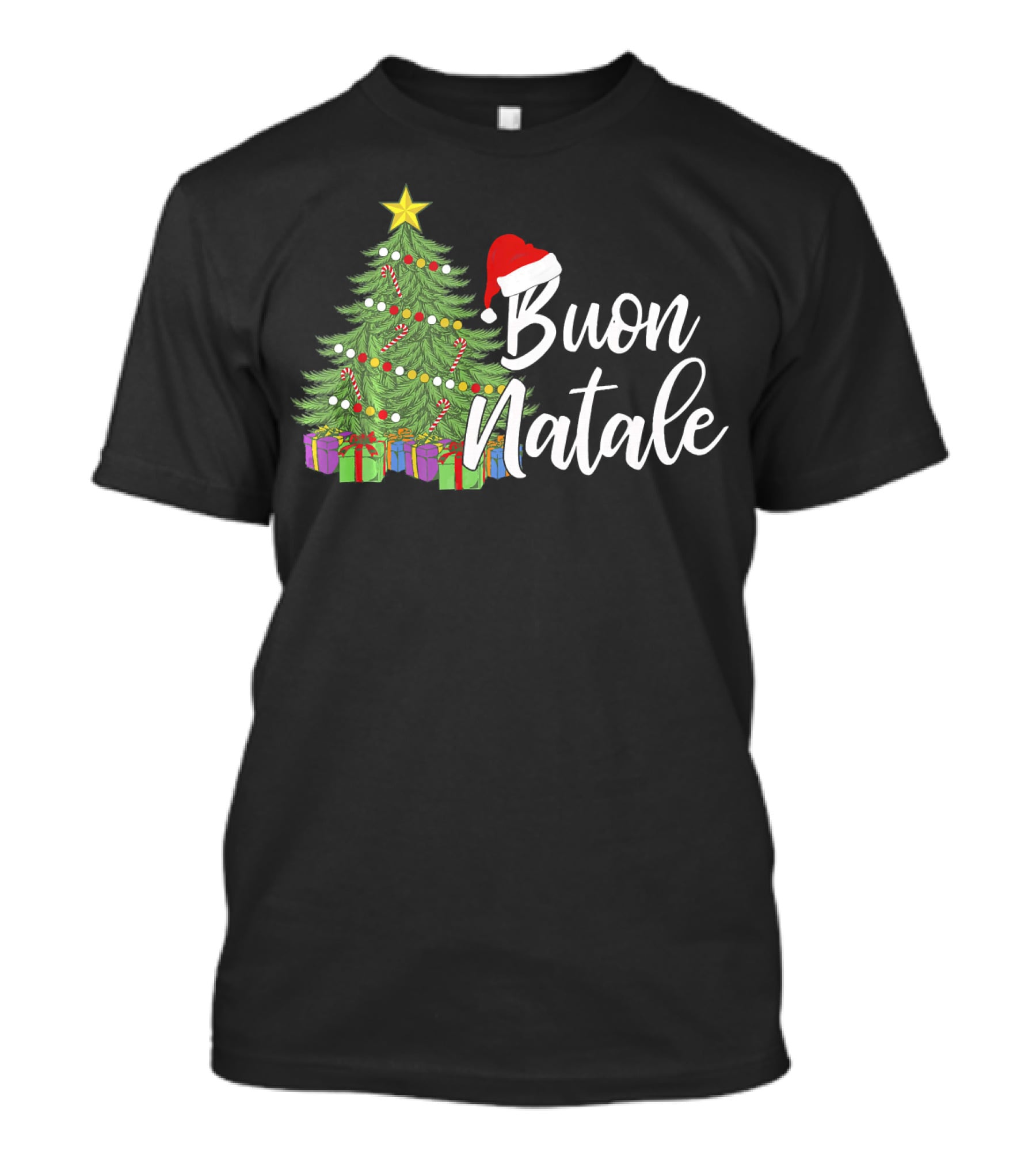 Buon Natale Italian Christmas Tree Santa Hat Tanti Auguri Regalo T-Shirt