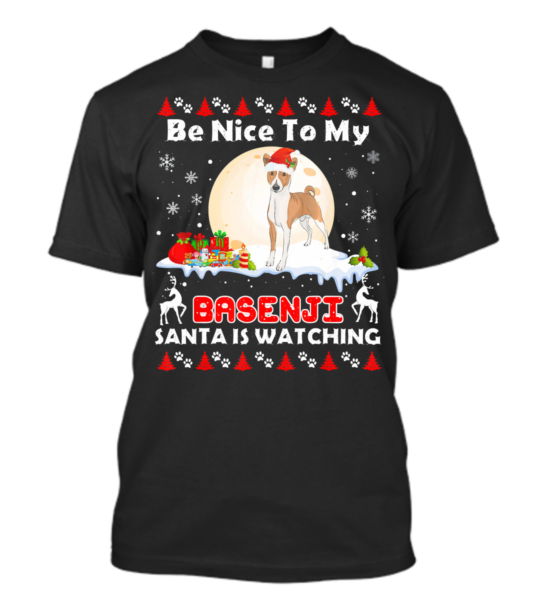 Be Nice To My Basenji Santa Is Watching Christmas Dog T-Shirt