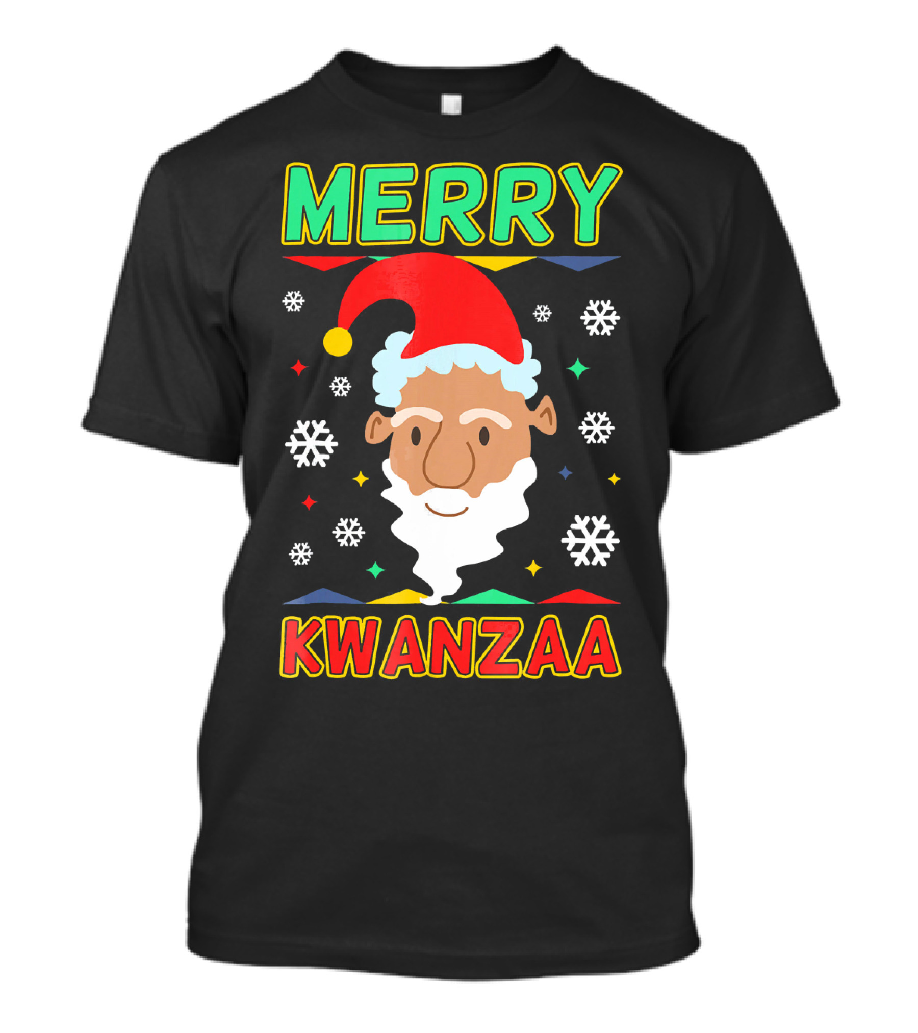 Merry Kwanzaa Santa African Festive Snowflakes T-Shirt