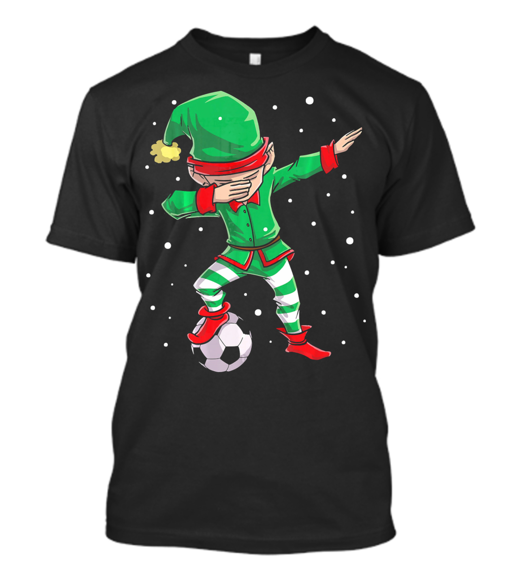 Christmas Soccer Dabbing Elf Kicking Ball In Snowy Scene T-Shirt