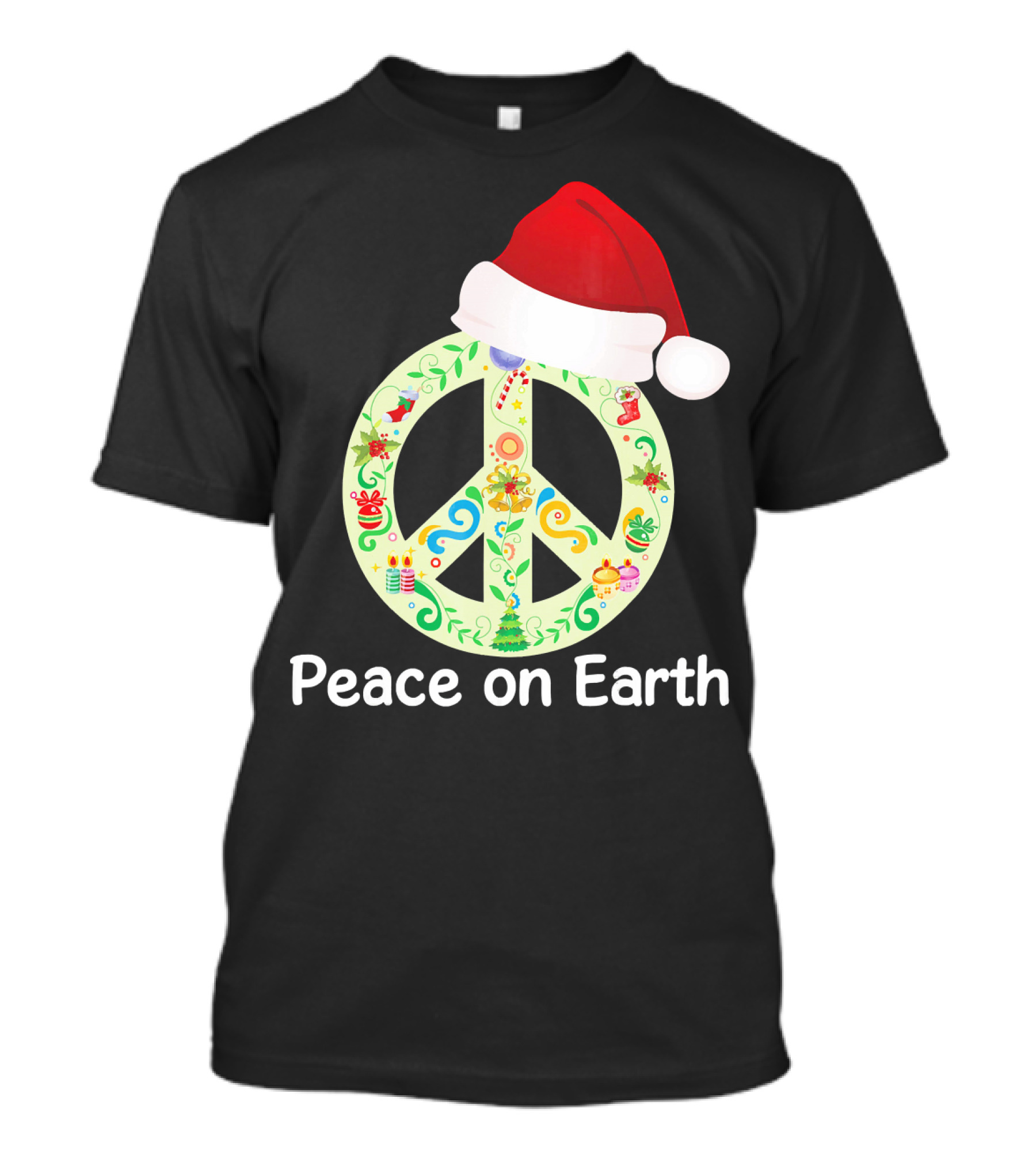 Peace On Earth Santa Hat Christmas Peace Sign T-Shirt