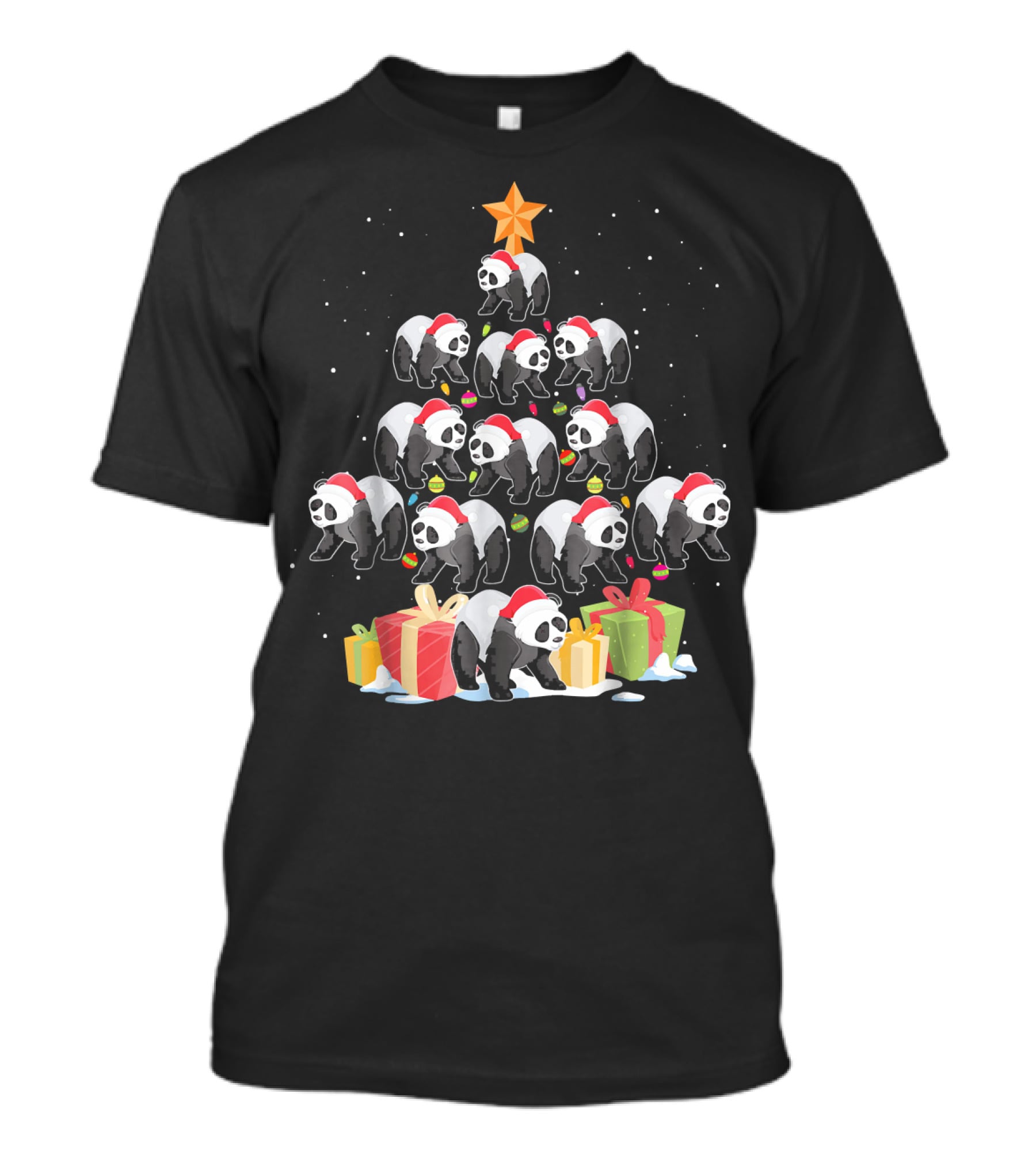 Funny Panda Christmas Tree Presents Star T-Shirt